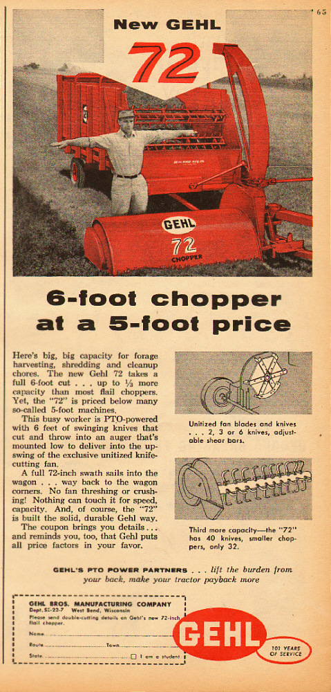1960 vintage farm equipment AD, GEHL 72 Six Foot Chopper forage Harvester 091414