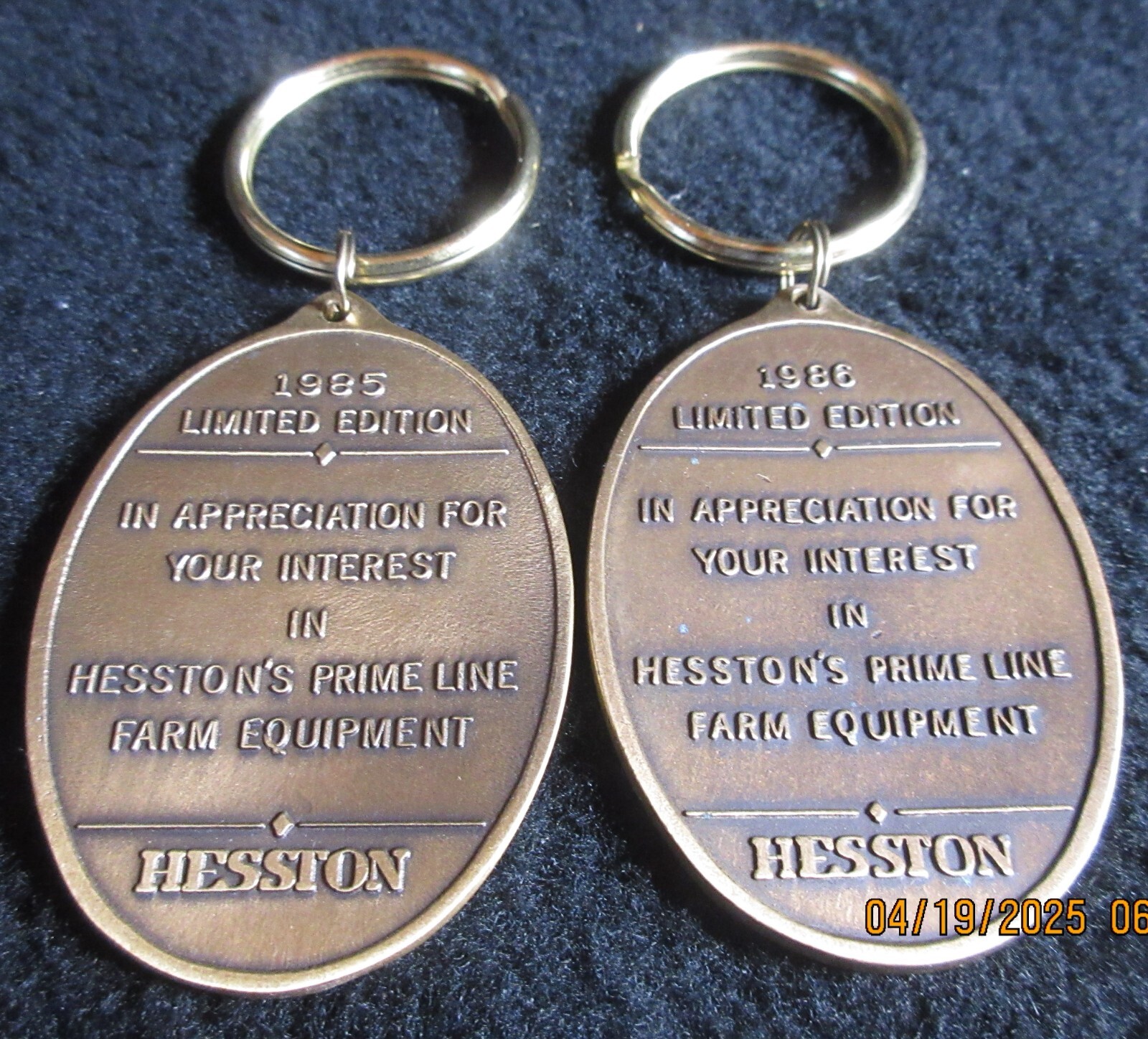 2 Vintage Hesston Key Chain The Prime Line 1985 Windrower 6650 1986 Baler 4650