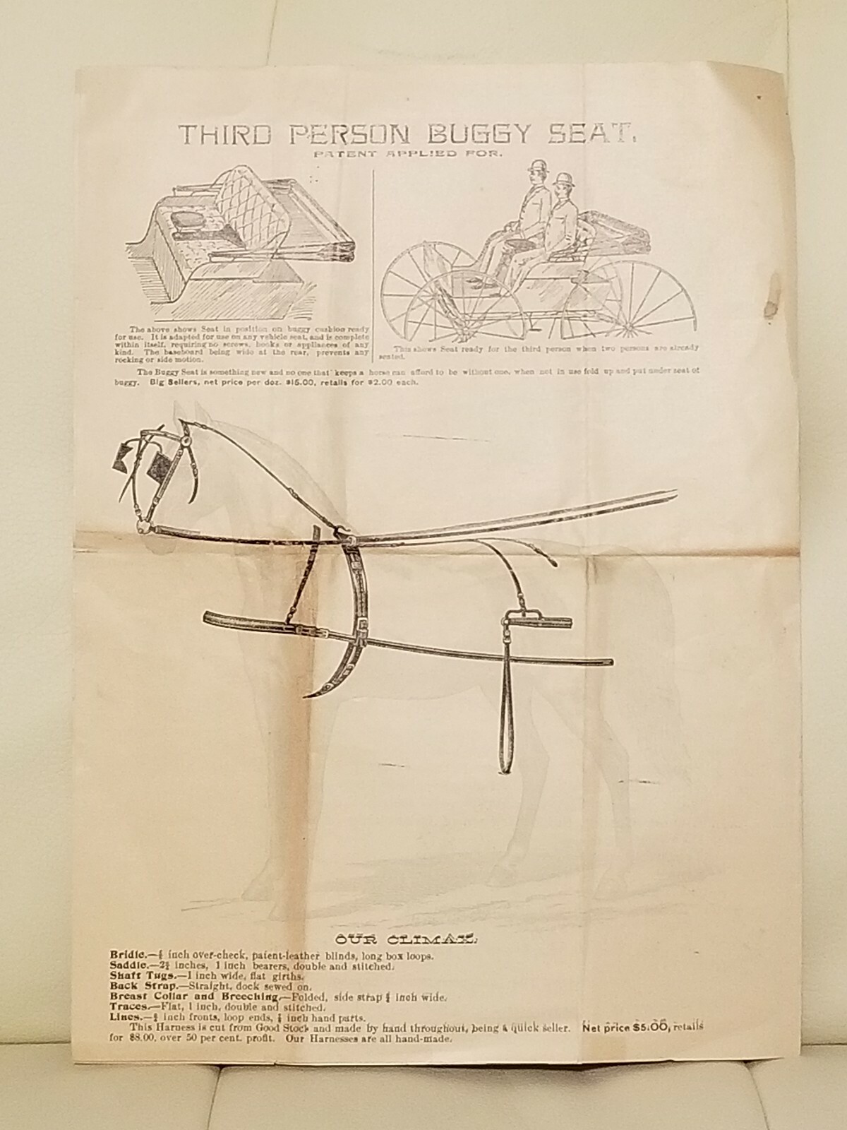 Antique National Harness Company Price List 1880s Buffalo, NY Horses Advertising