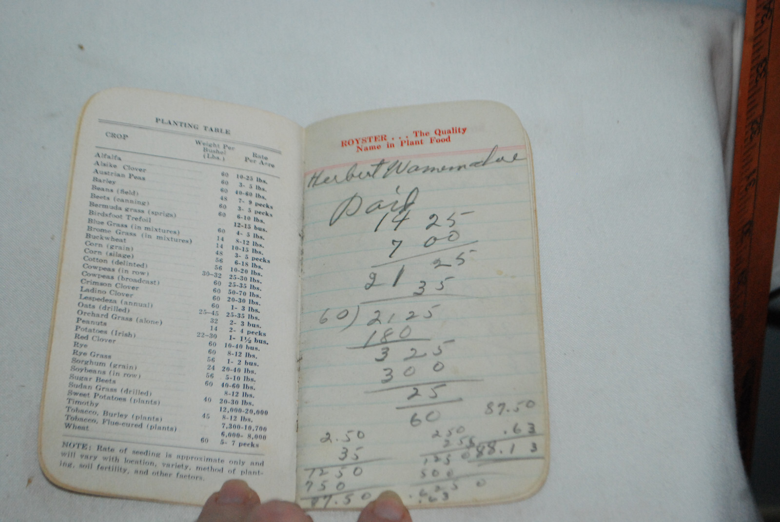 Royster Plant food Advertising FArmers Reference Notebook Circa 1959