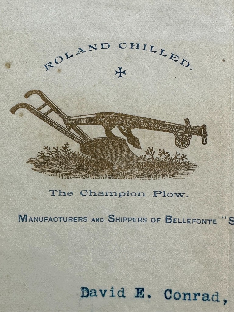 1888 ROLAND CHAMPION PLOW Bellefont PA McCalmont Antique Farm Advertising Letter