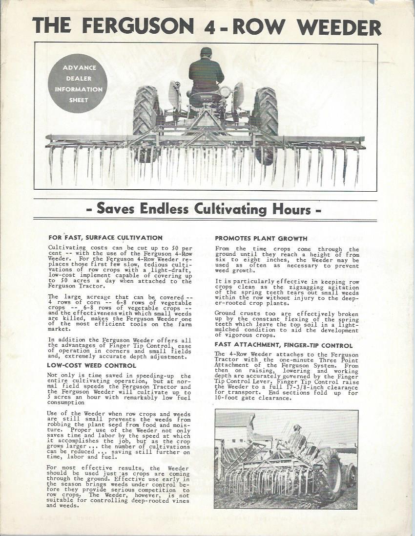Farm Implement Brochure – Ferguson – 4-Row Weeder – 1949 (F3278)