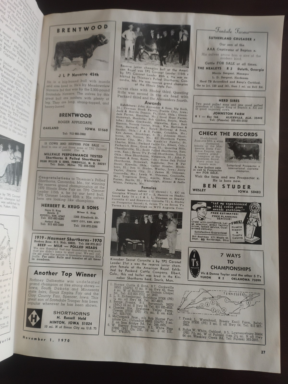 The Shorthorn World Nov.1,1970 Shorthorn Magazine Breed Publication