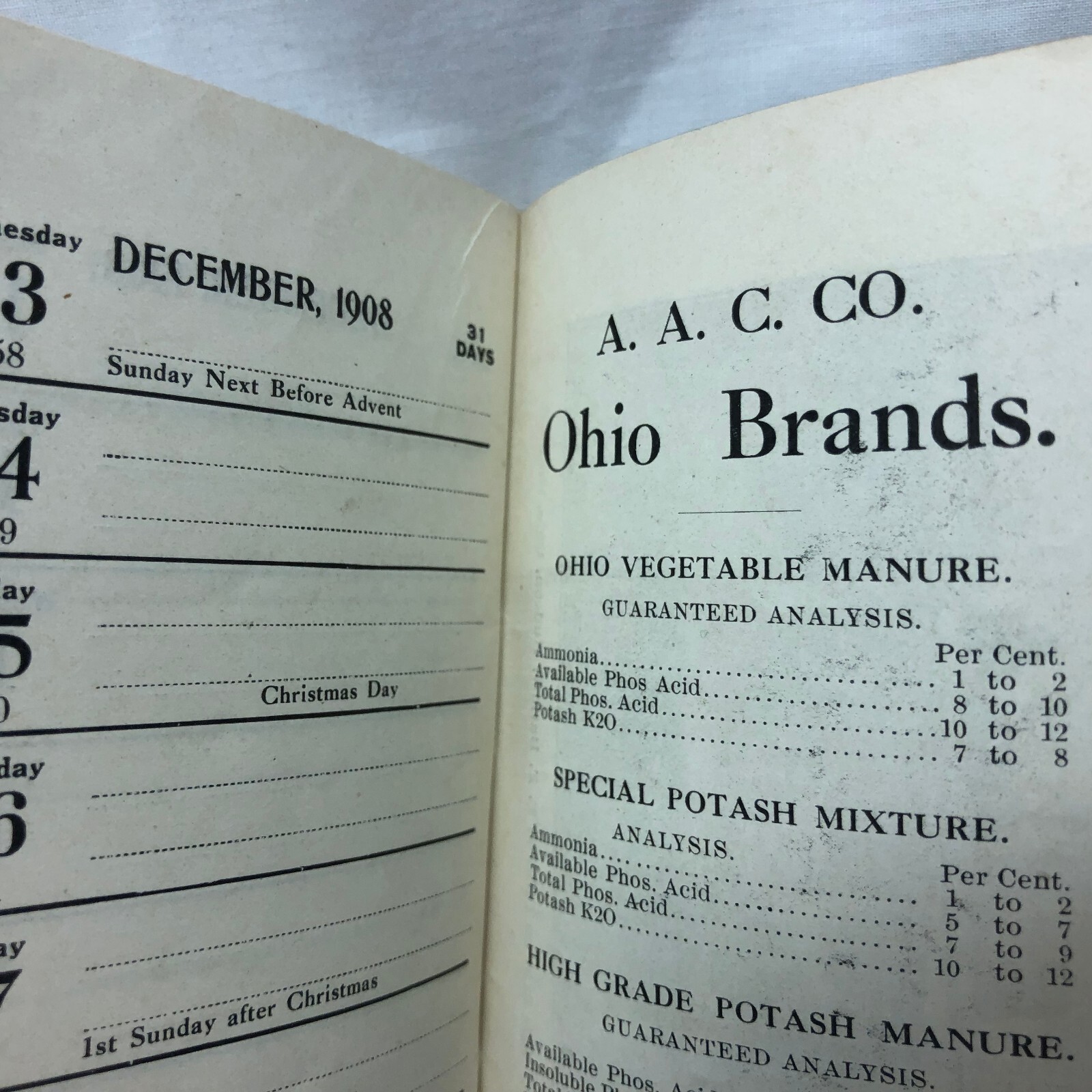 Vintage 1908 The Milsom Fertilizers Cleveland Ohio Pocket Calendar