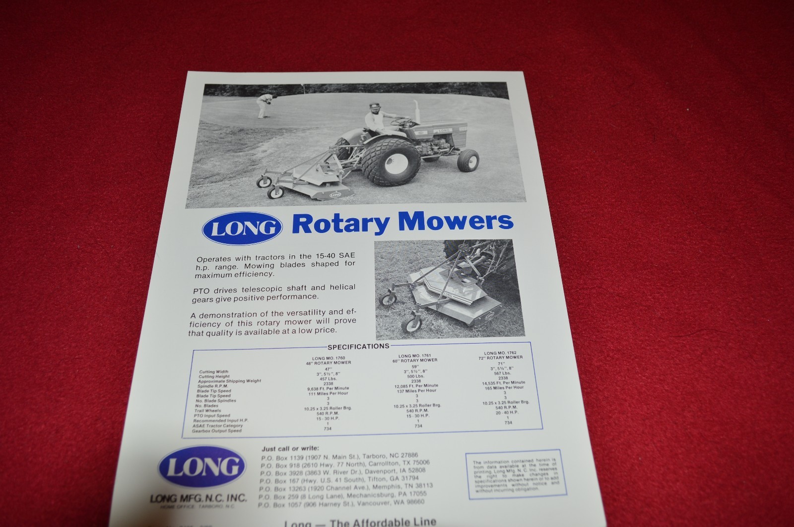 Long Tractor Rotary Mower Dealers Brochure 2405 LCOH