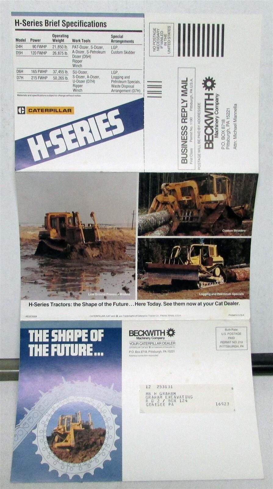 1980s Caterpillar H Series The Shape Of The Future Construction Sales Mailer