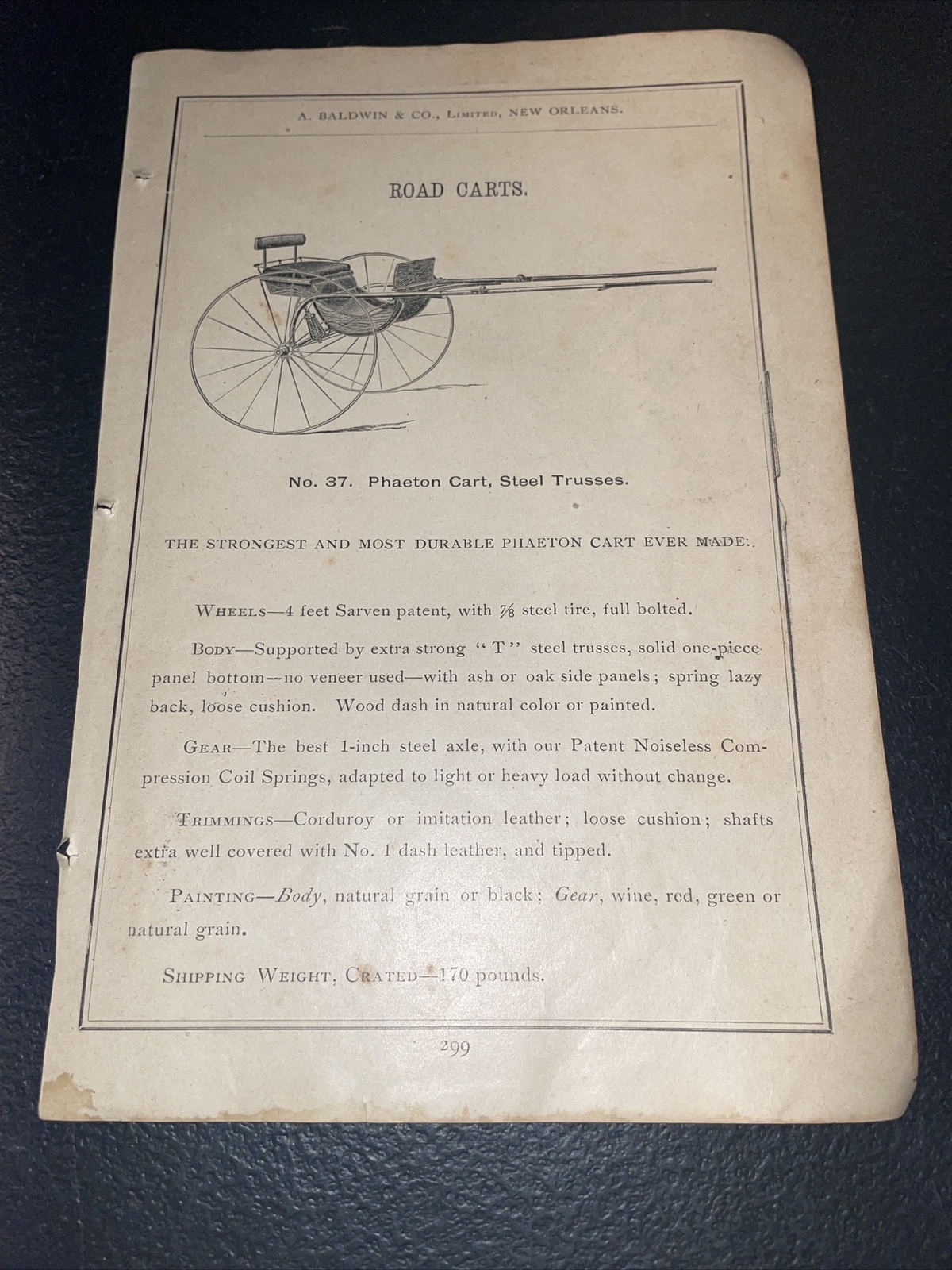 1891 Baldwin – Phaeton Road Cart – Farm Advertising – New Orleans