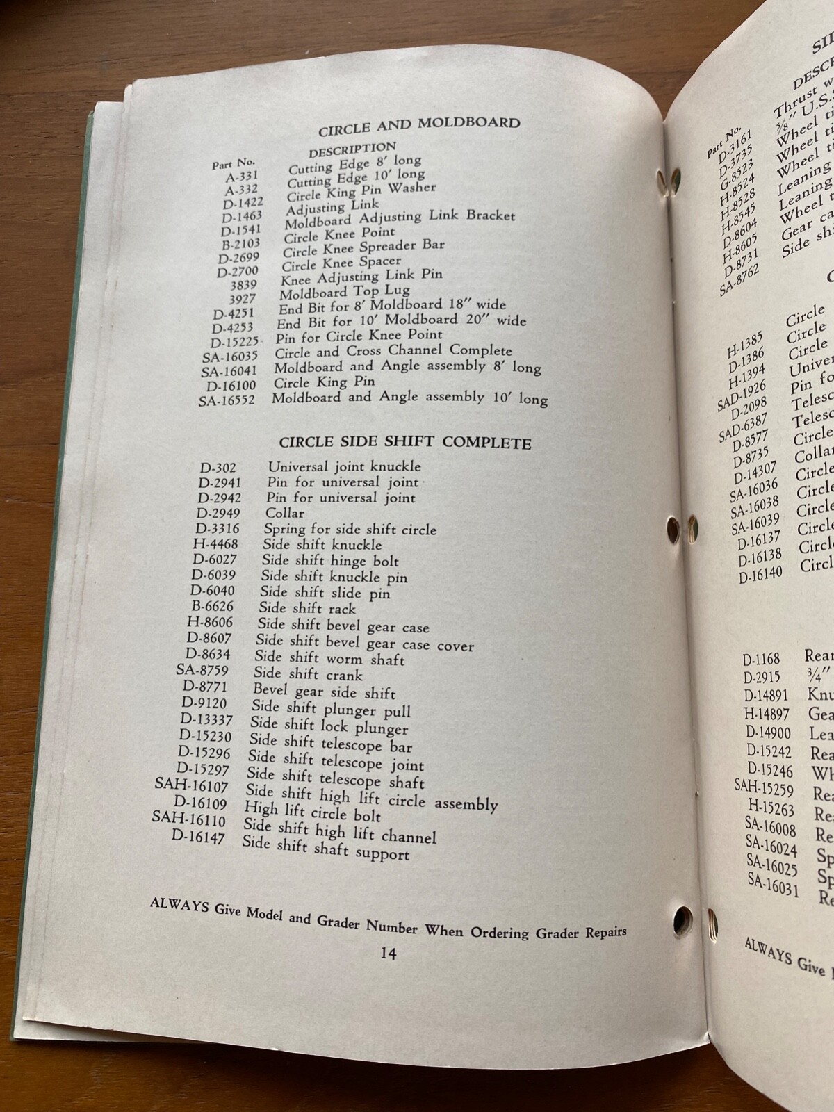 VTG Galion Iron Works Leaning Wheel Grader Instruction Book Parts List EZ Lift
