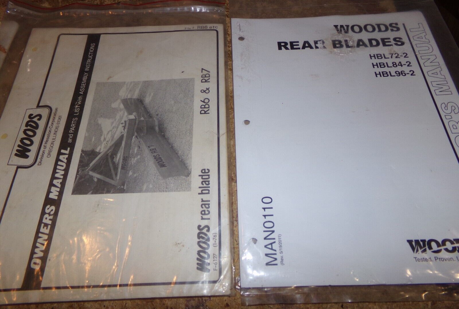 3-lot 1970&rsquo;s-1990&rsquo;s woods rear blades owners manuals in good shape used