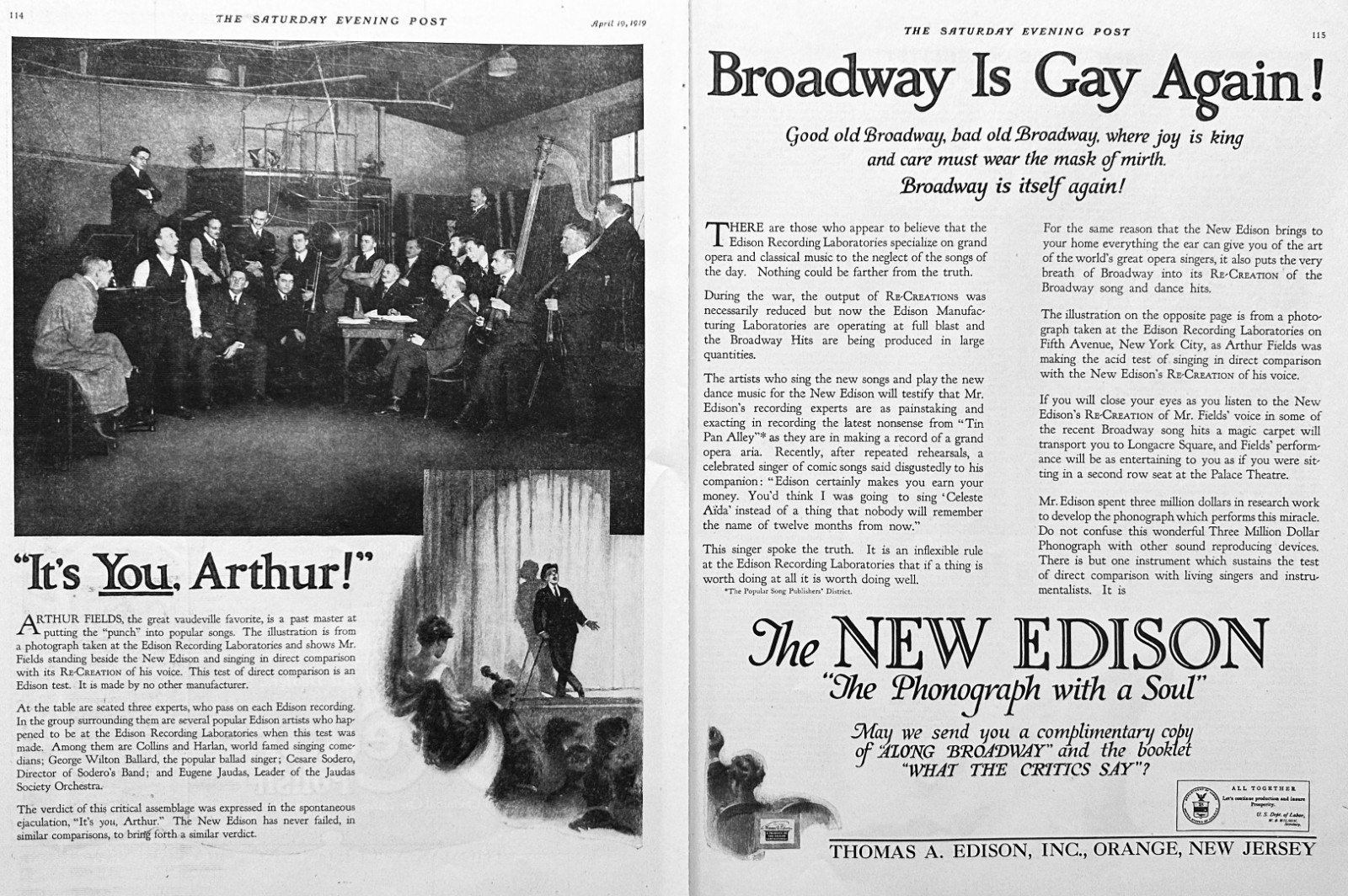 1919 2-Page Magazine Ad The New Edison – Phonograph with a Soul -Ad #1984