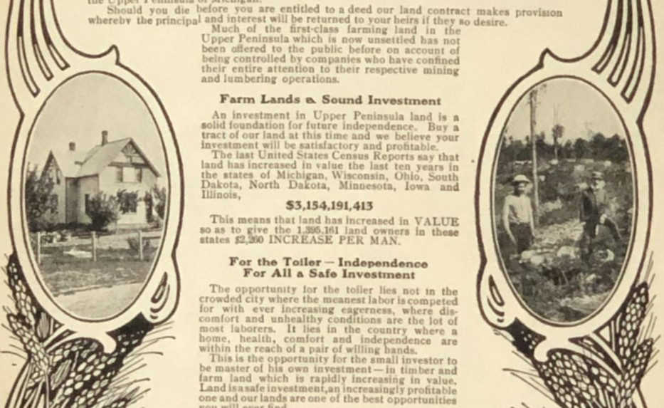 1904 Peninsula of Michigan Land Advertisement Be Independent Antique Print AD