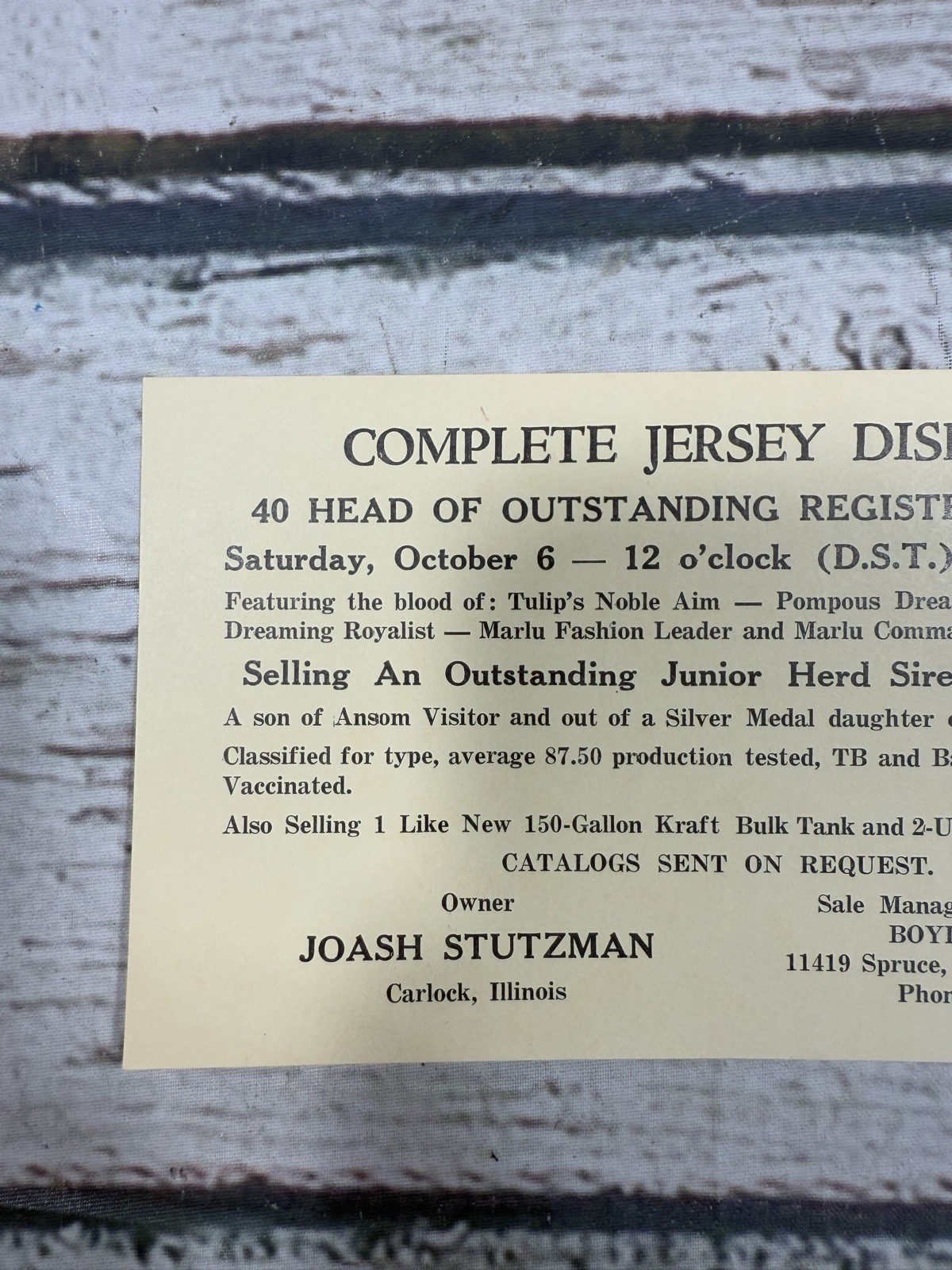 VTG Complete Jersey Dispersal Boyd Michael Auctioneer Kansas City Auction Card