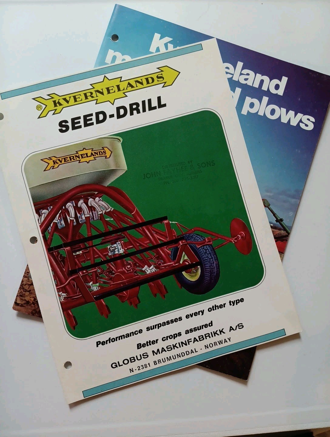 2 Kvernelands Seed Drill & Moldboard Plow Brochures Vintage Farming Advertising