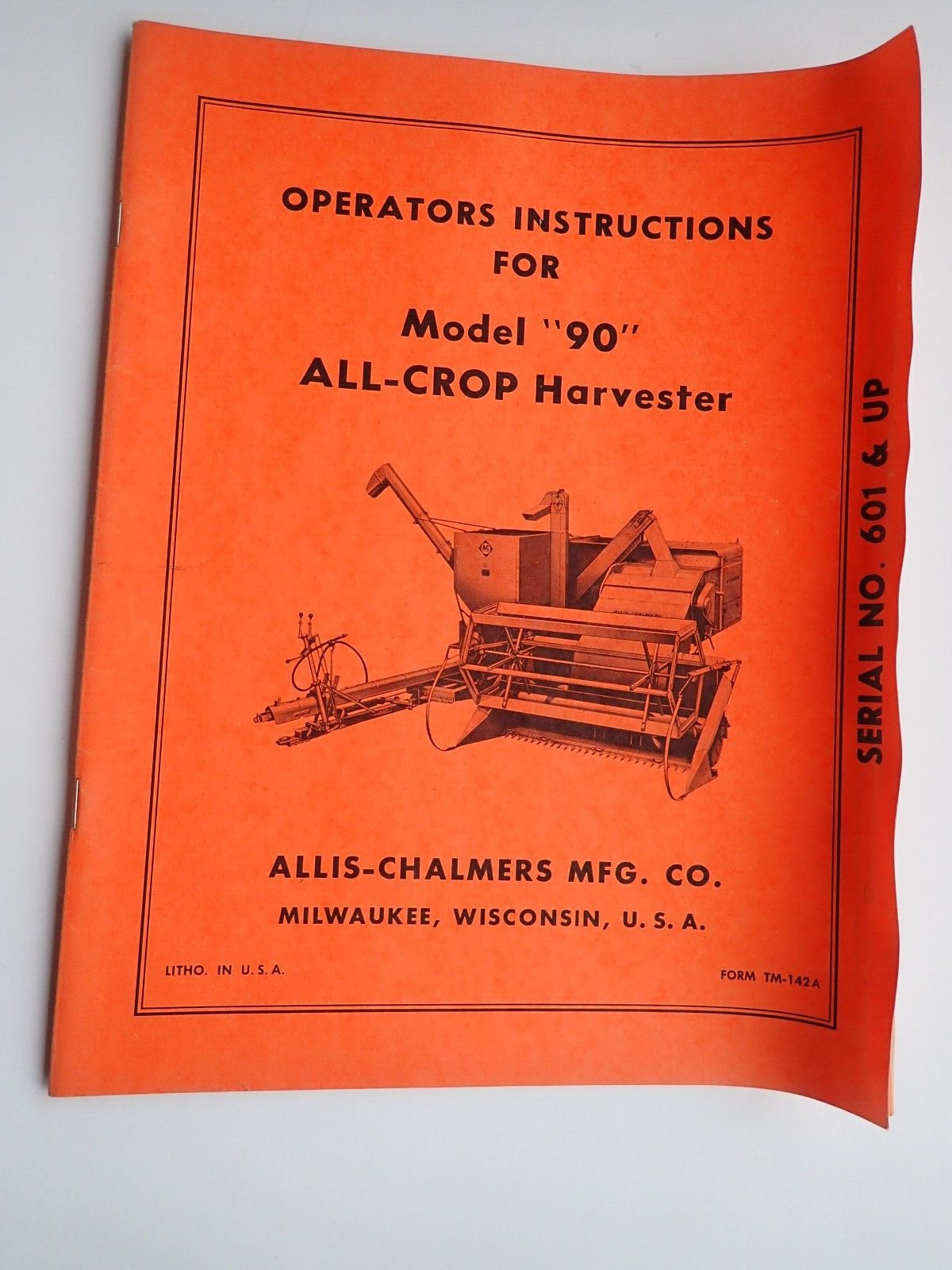 Orig. Allis Chalmers Model 90 All – Crop Harvester Operators Instruct. Catalog !
