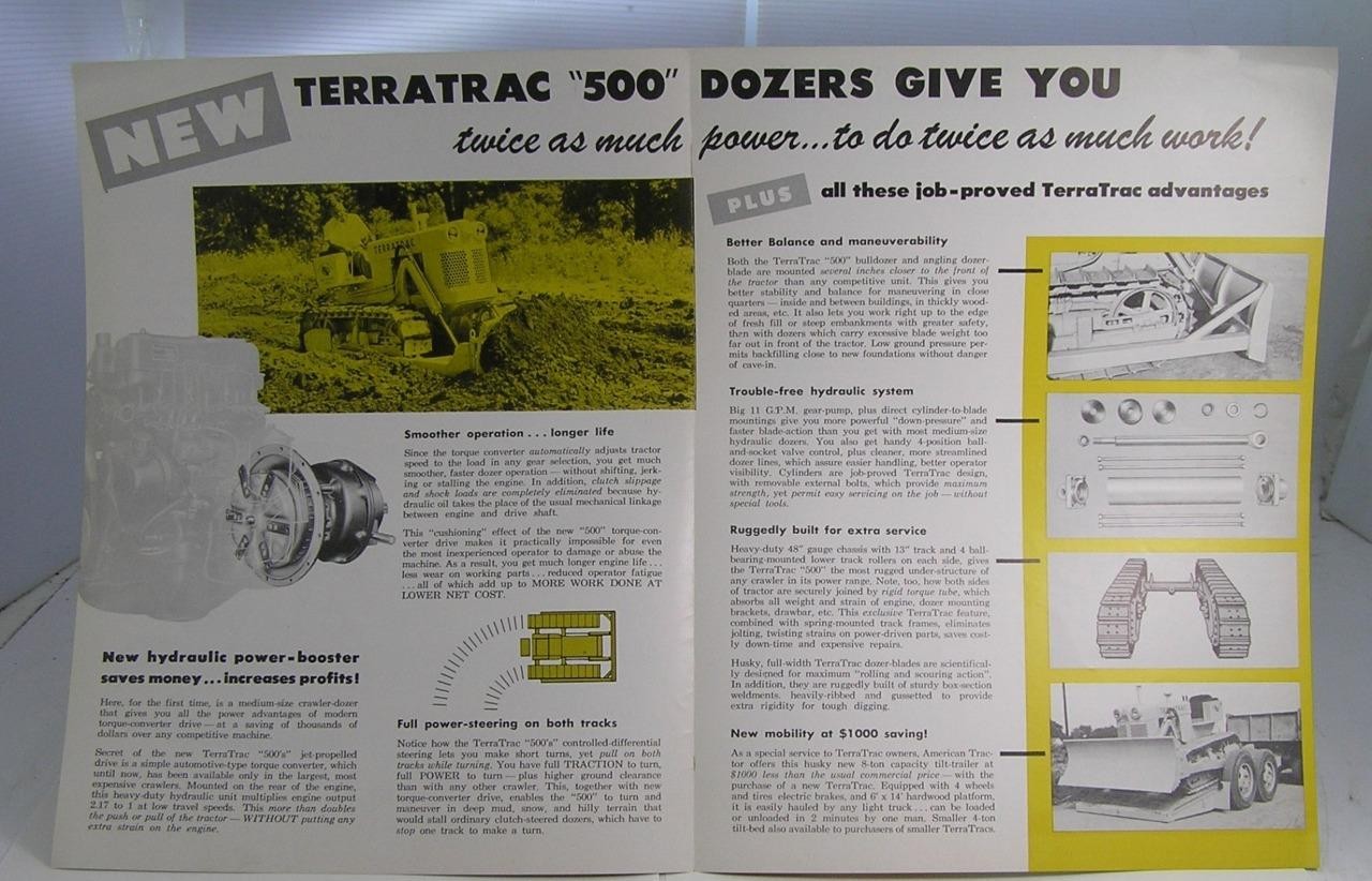 VINTAGE c1950 NEW TERRATRAC CRAWLER MOUNTED DOZERS MODEL 500 BROCHURE TTS-114