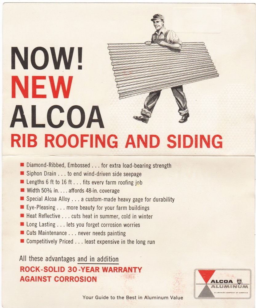 All New! Alcoa Rib Roofing Brochure Card, 1950&rsquo;s