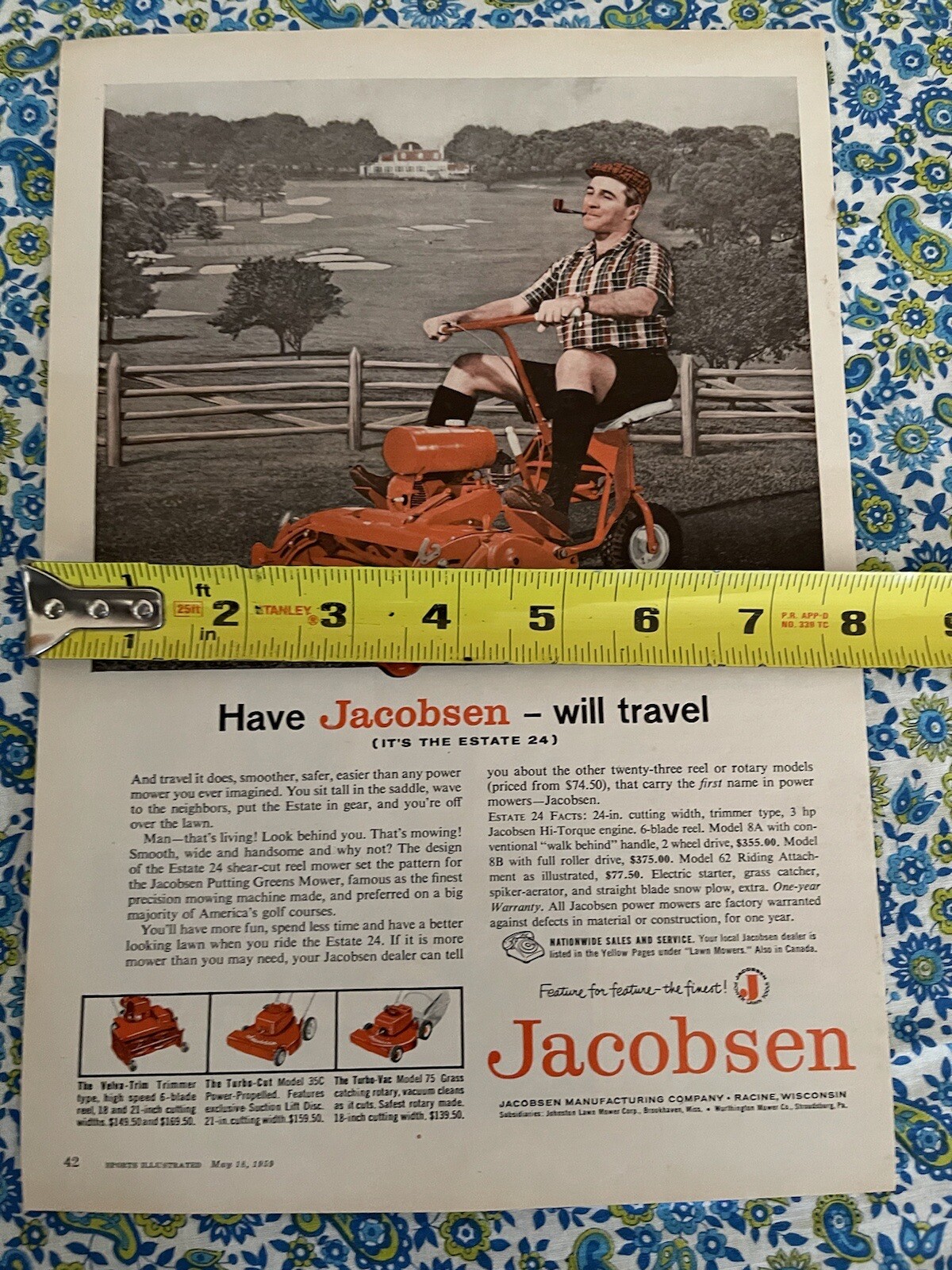 Vintage 1959 Jacobsen Estate 24 Reel Mower Print Ad