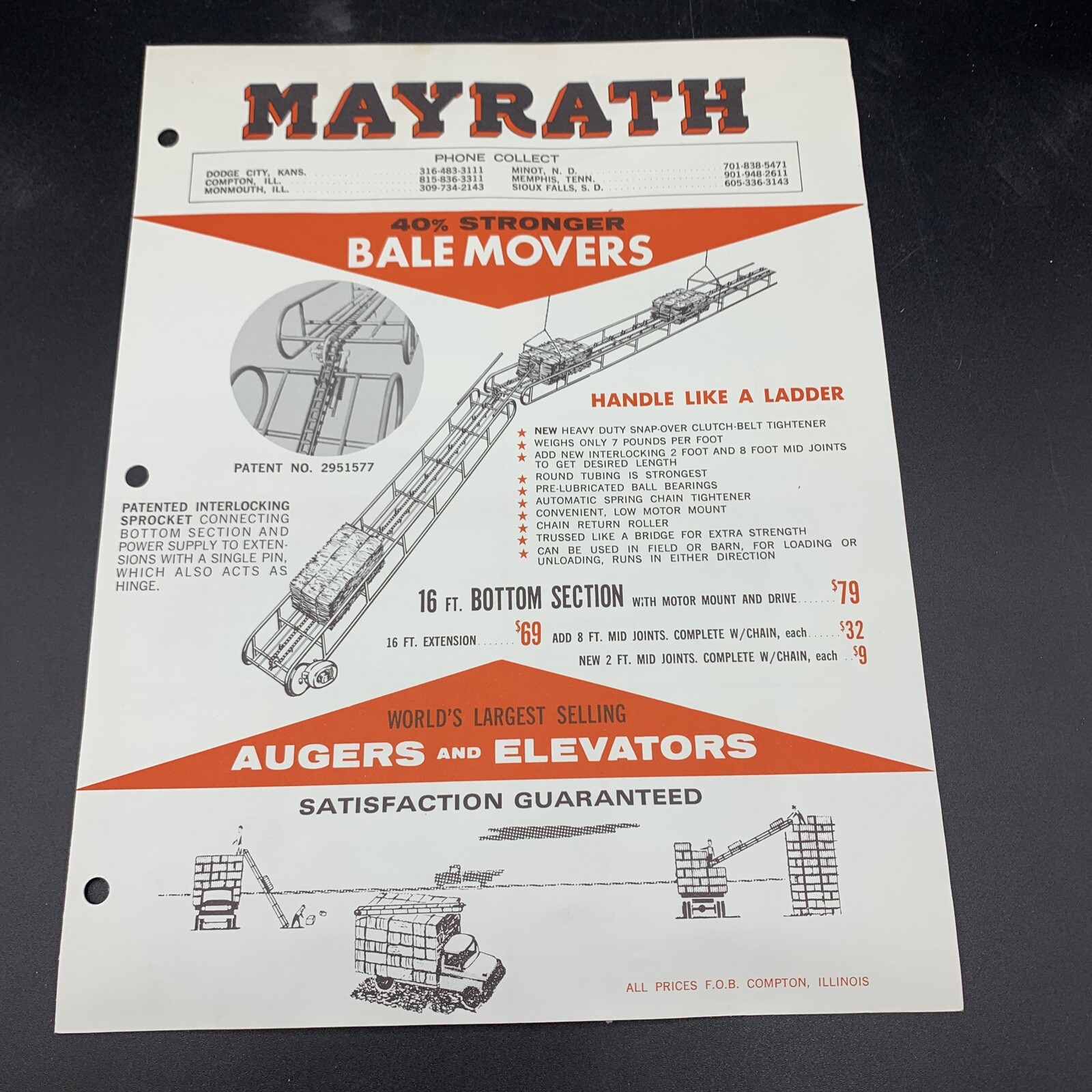 5 Original Mayrath Farm Implements Sales Brochures-Compton Illinois-1950’s