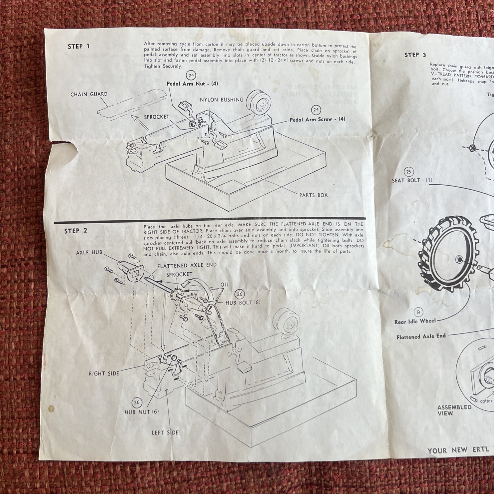 Vintage ERTL International Harvester Pedal Tractor Assembly Instructions