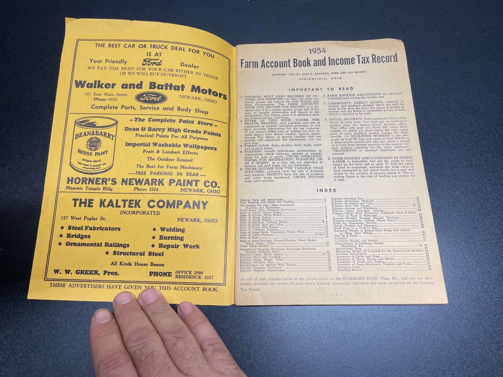 Licking County Ohio Farm Account Book & Income Tax Record 1954 Booklet Unused