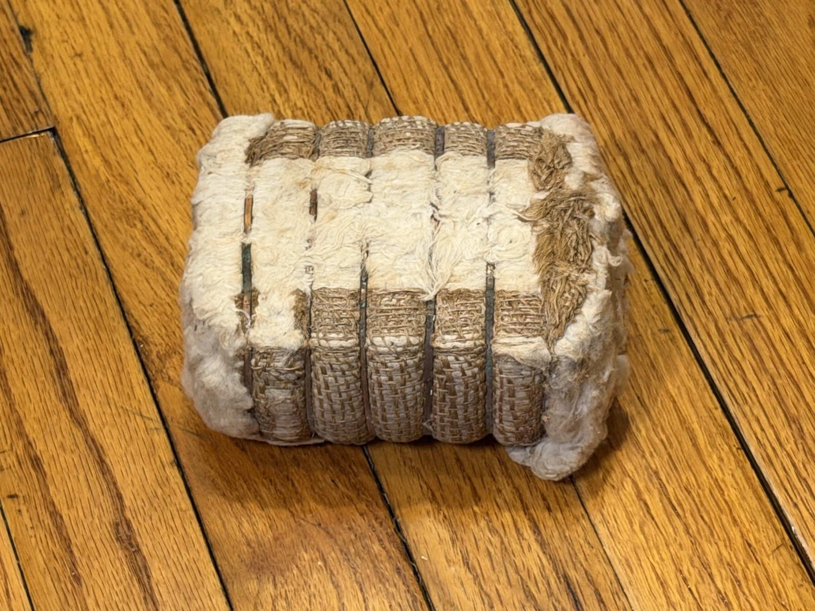 Vintage Miniature Texas Cotton Bale – 5.5&Prime; Real Cotton & Burlap Display Replica