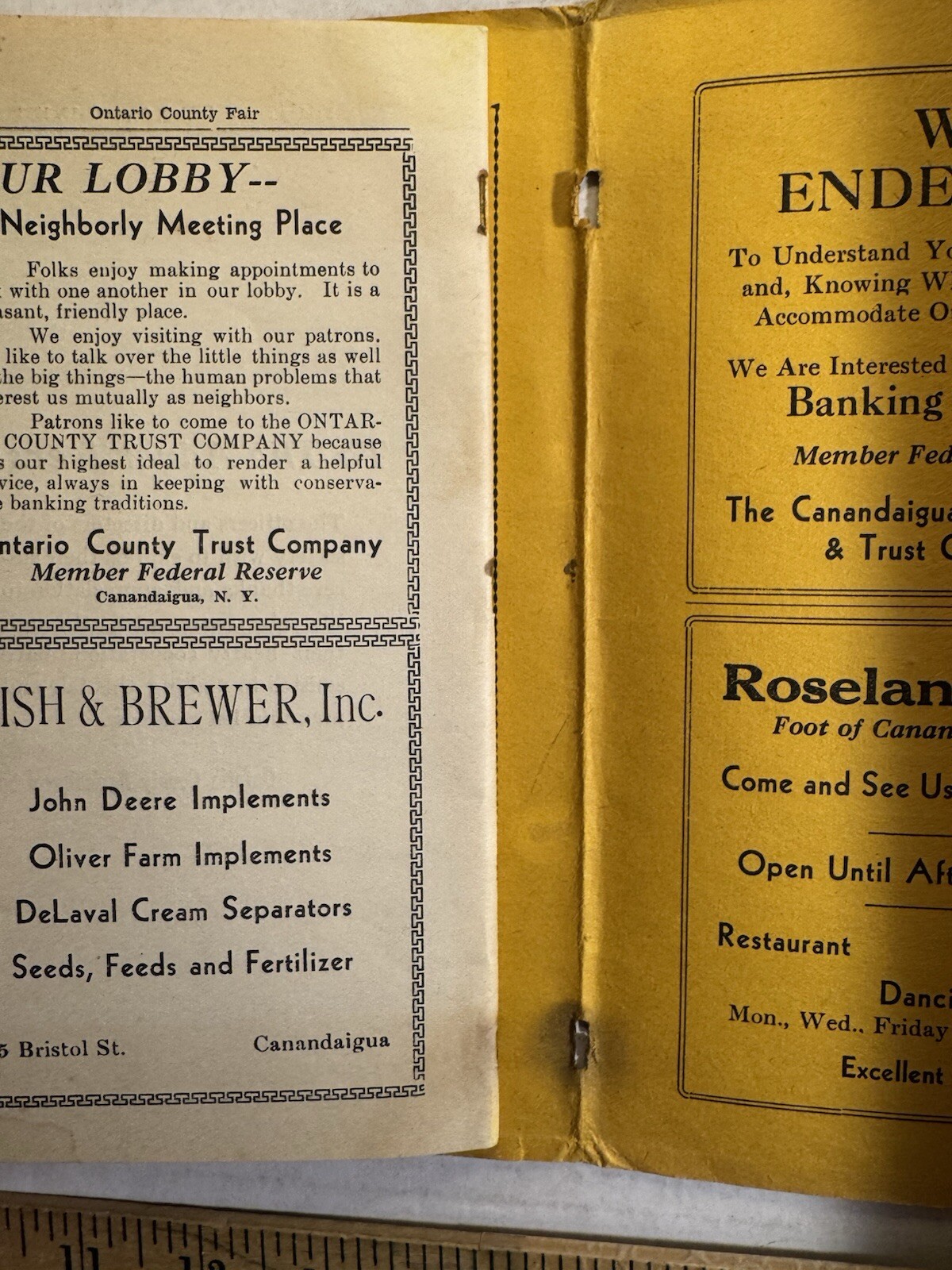 Vintage 1933 93rd Annual Exhibition of The Ontario County Agricultural Brochure