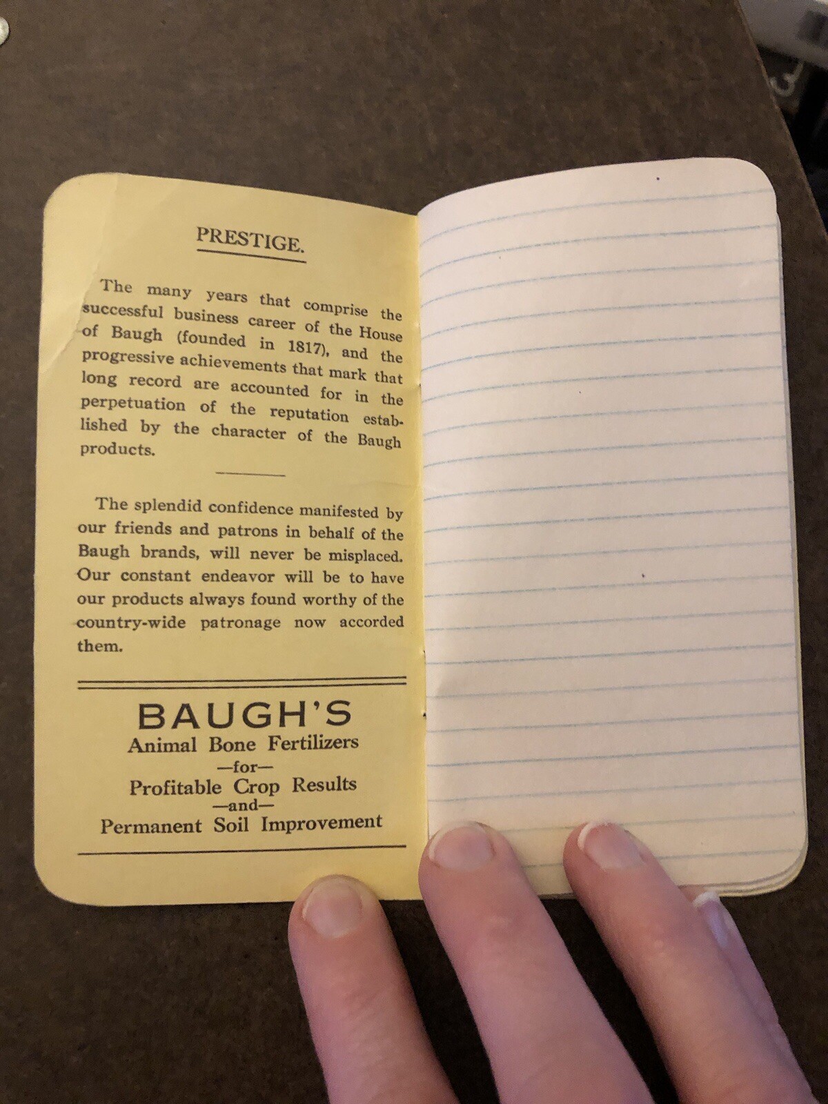 Vtg Baugh&rsquo;s Fertilizer Advertising pocket notebook Paper Animal Bone Manures