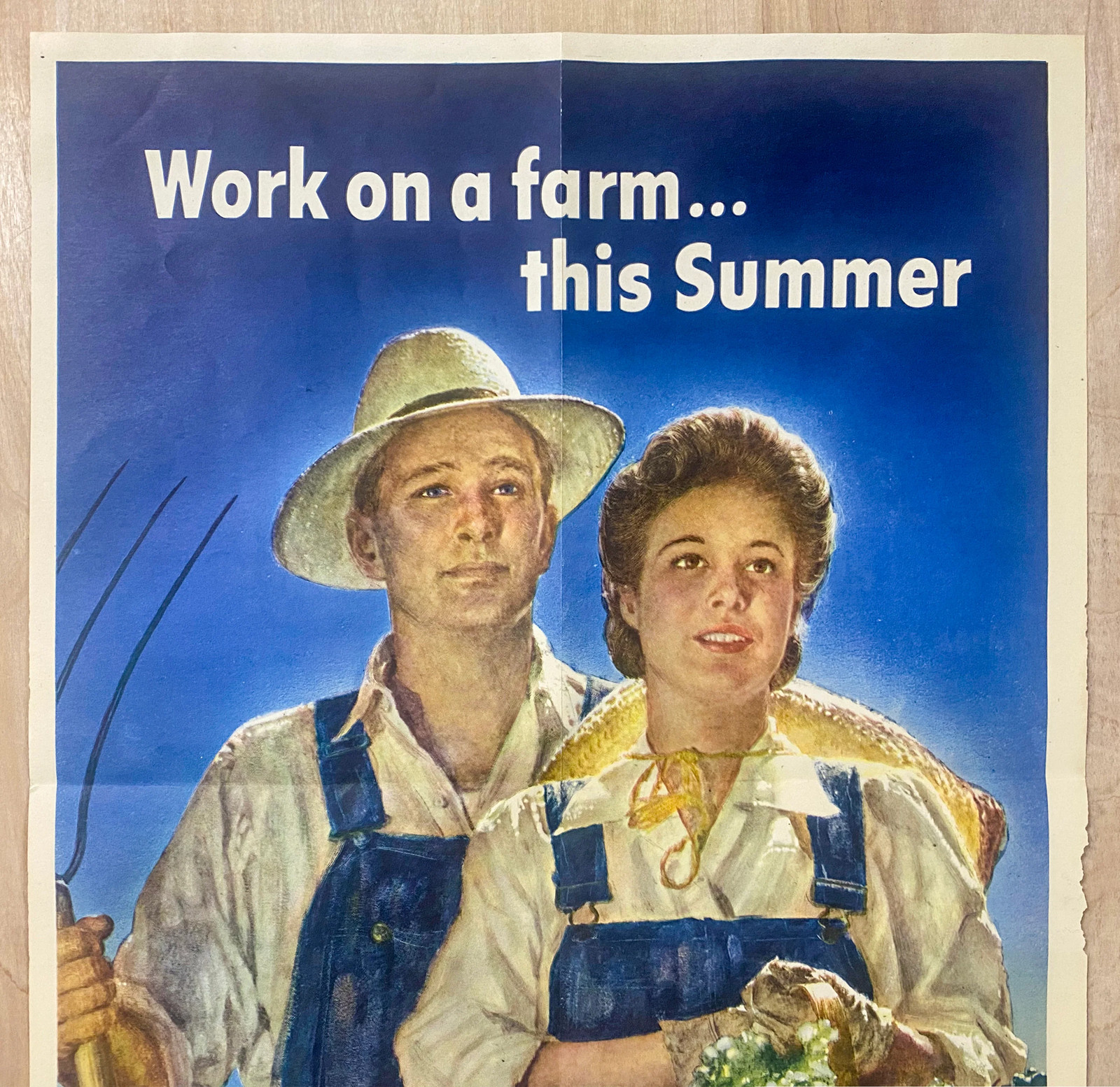 1943 Work On A Farm This Summer U.S. Crop Corps Poster Morgan Douglas WWII ORIG.