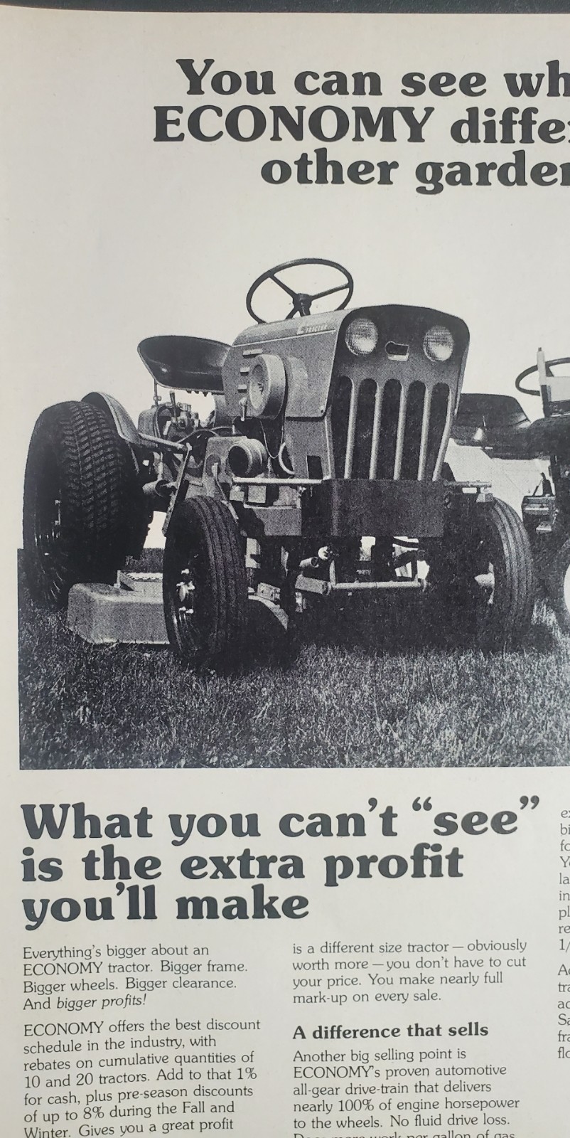 Economy Tractor Differences From Other Garden Tractors 1976 Advertisement