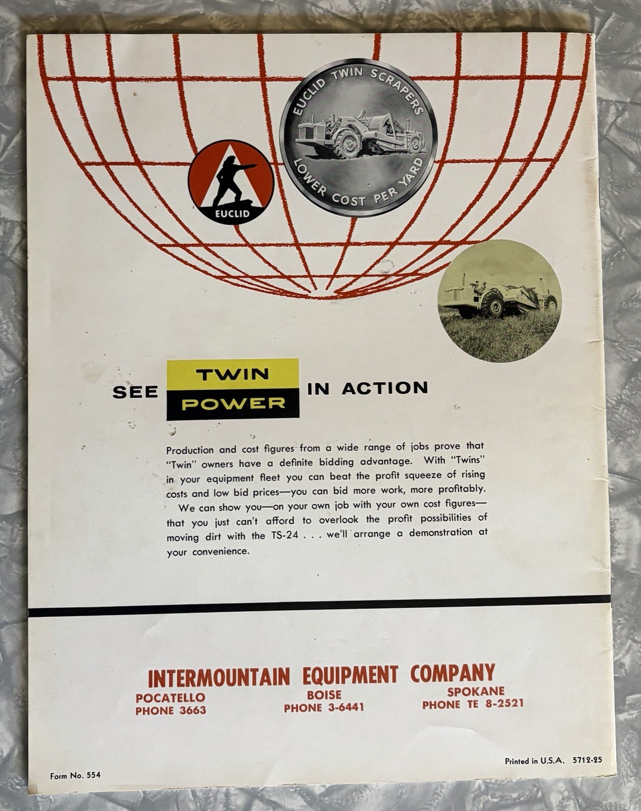 1957 EUCLID TS-24 TWIN POWER SCRAPER SALES BROCHURE 24 PG CATALOG