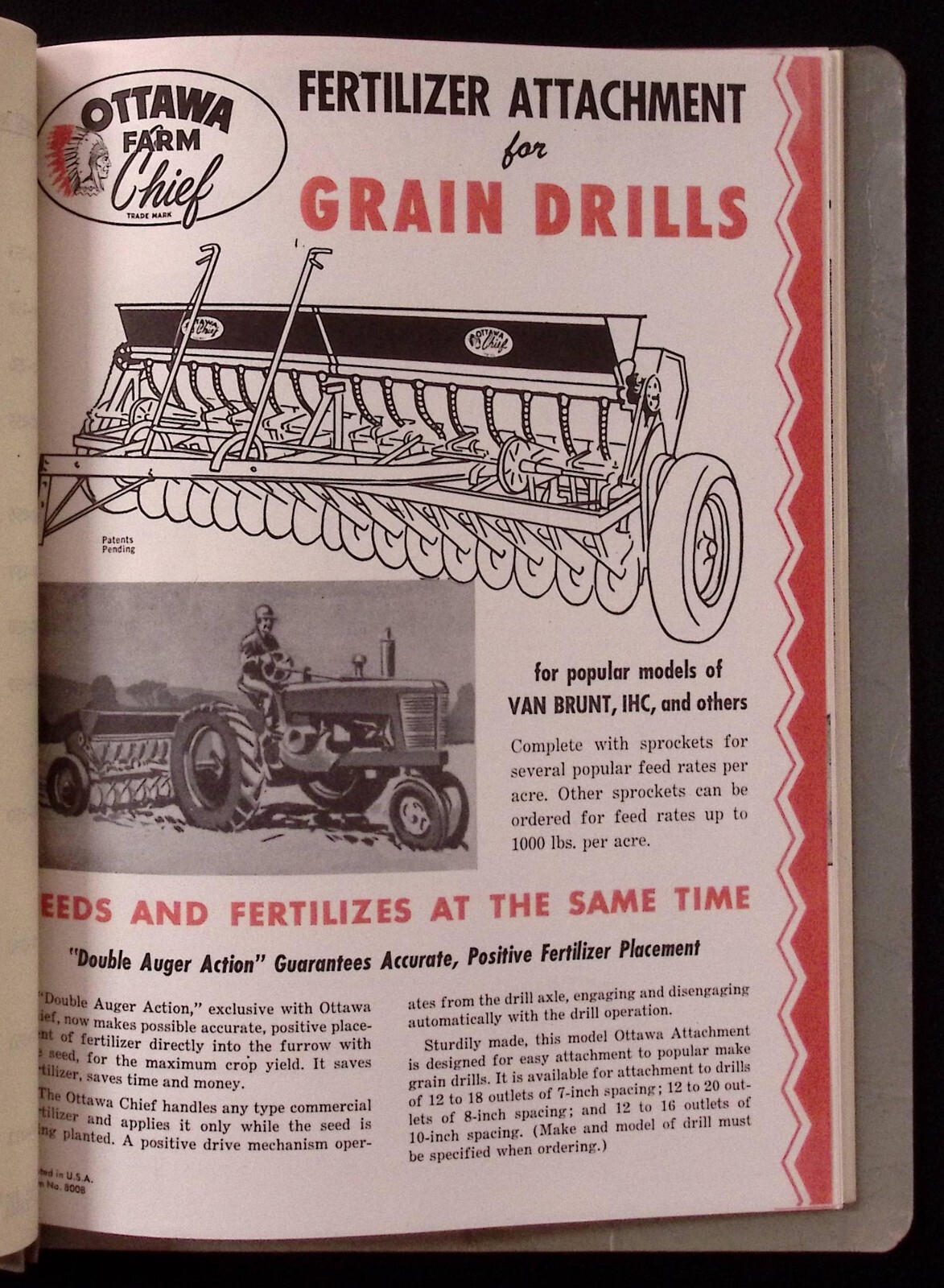 1953 Ottawa Chief Fertilizer Attachments Ford & Dearborn Tractor Brochure LOT