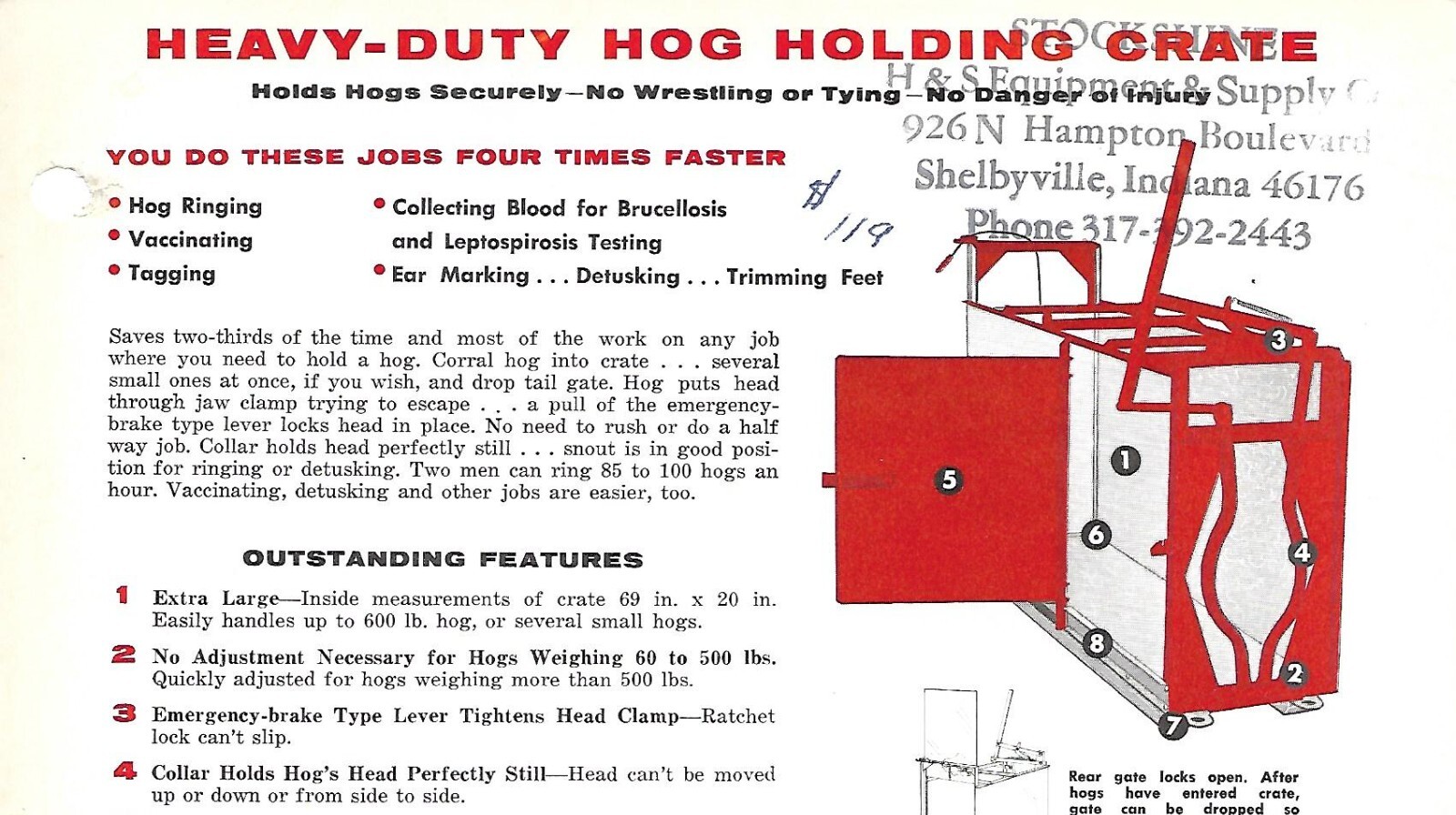 Farm Equipment Data Sheet – Brower – Hog Baby Pig Holding Crate Brochure (F8961)