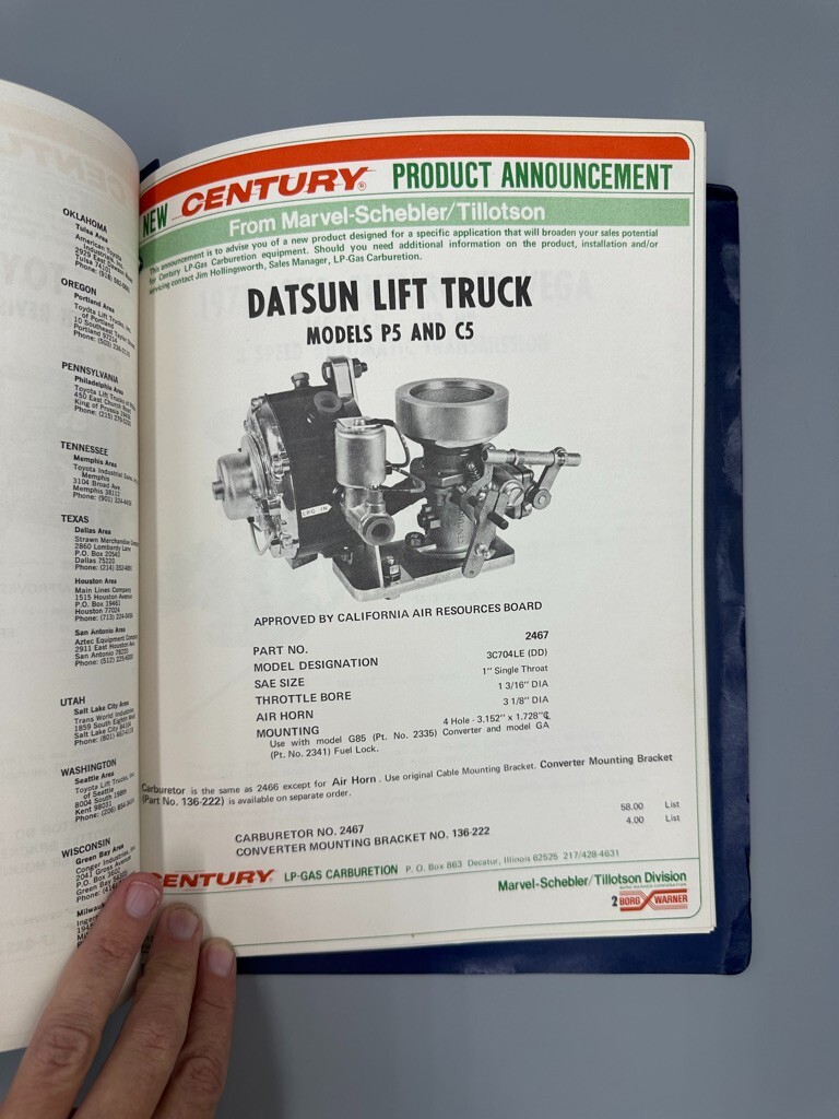 1970 Century LP Gas Carburetion ALLIS CHALMERS LIFT Ford Pinto Manual Catalog