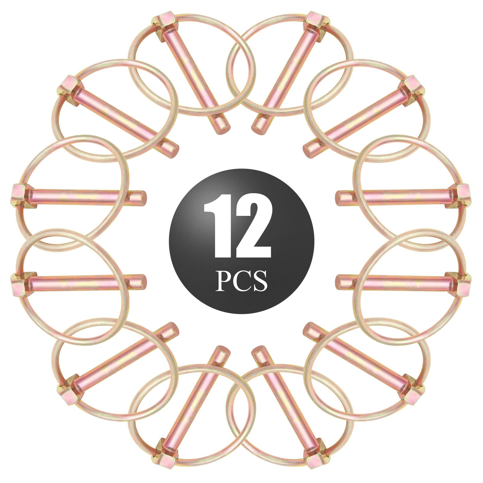 12 PCS 1/4 Inch Locking Pin With Ring Round Hitch Assortment Cotter Clip