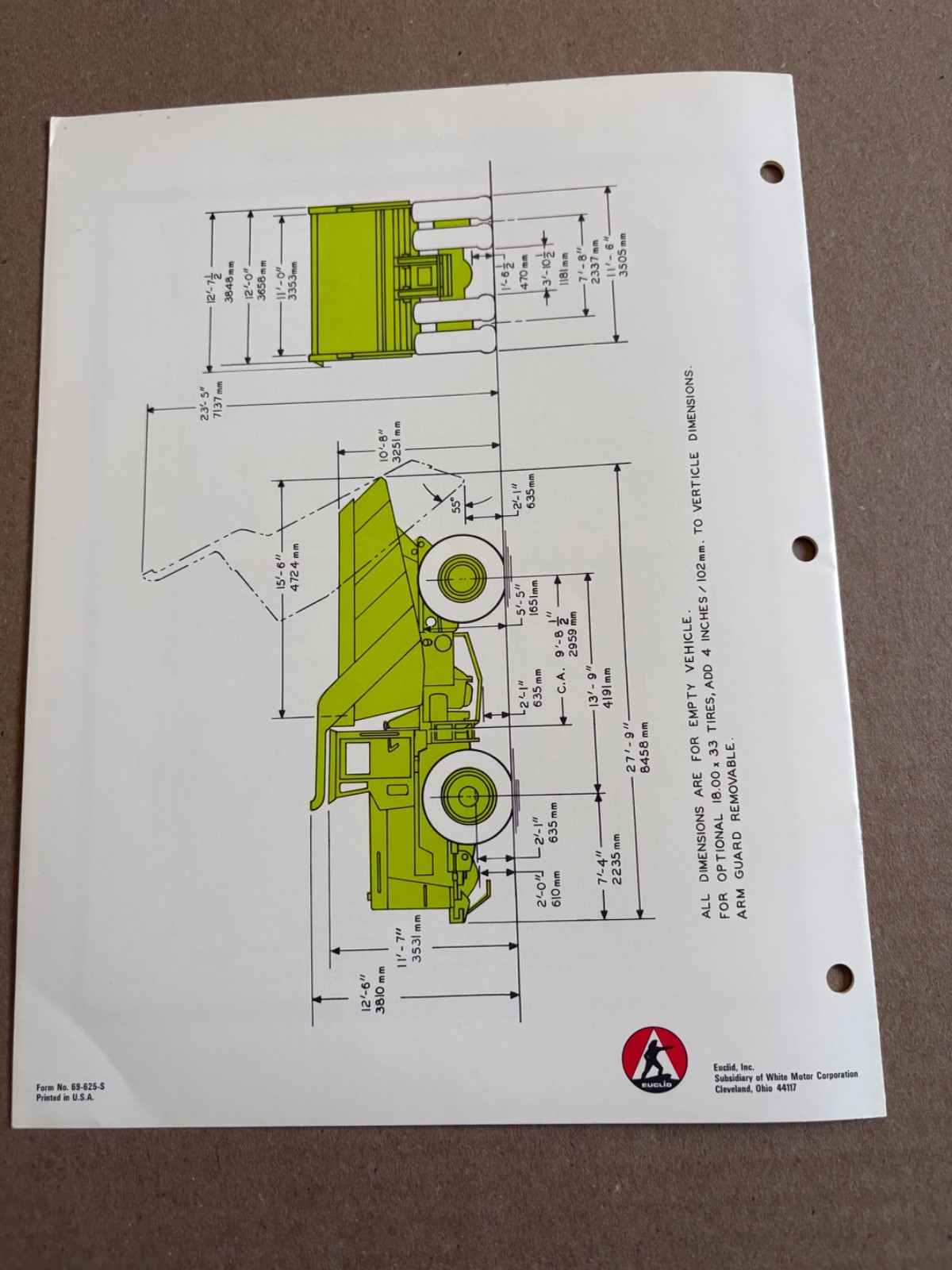 Vintage Terex GM R-35 35 Ton Dump Truck Specifications Sales Brochure