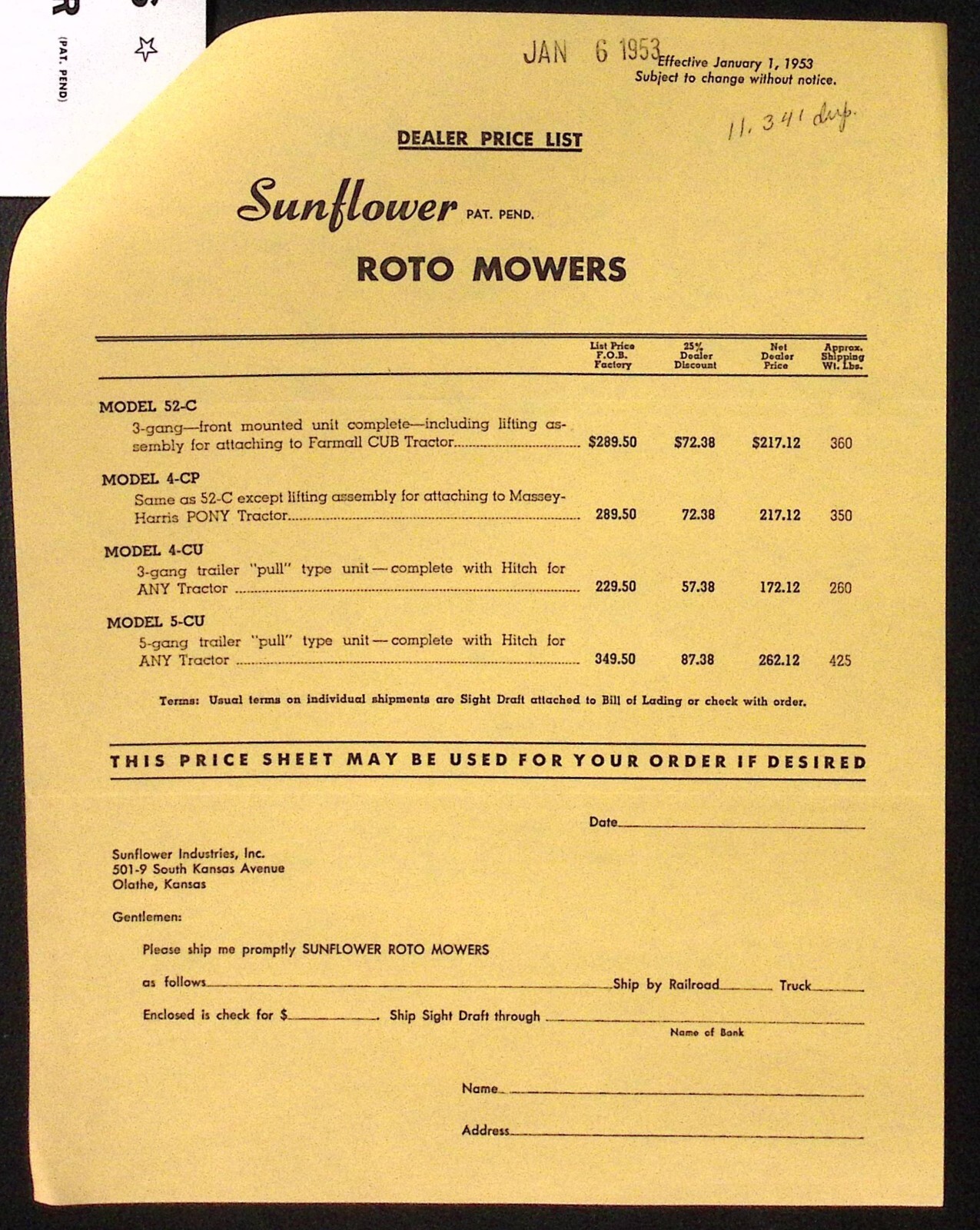 1953 Sunflower Roto Mower Model 4 Model 5 Brochure Sunflower Industries Olathe