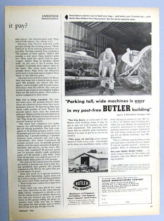 Dated Original 1954 Butler Building Ad Endorsed L S Klinedinst Granger Indiana