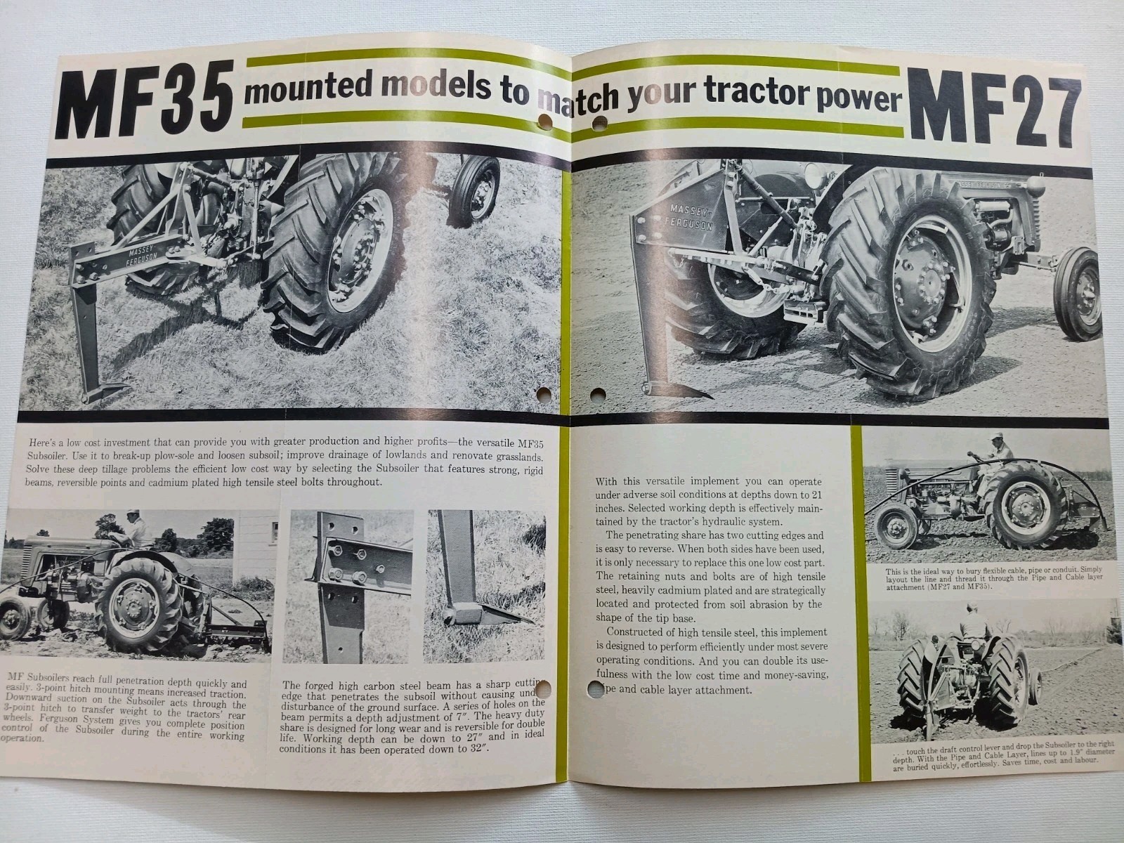 Vintage Mailer Massey Ferguson MF 35 & MF 27 Subsoilers Dealer Brochure AD