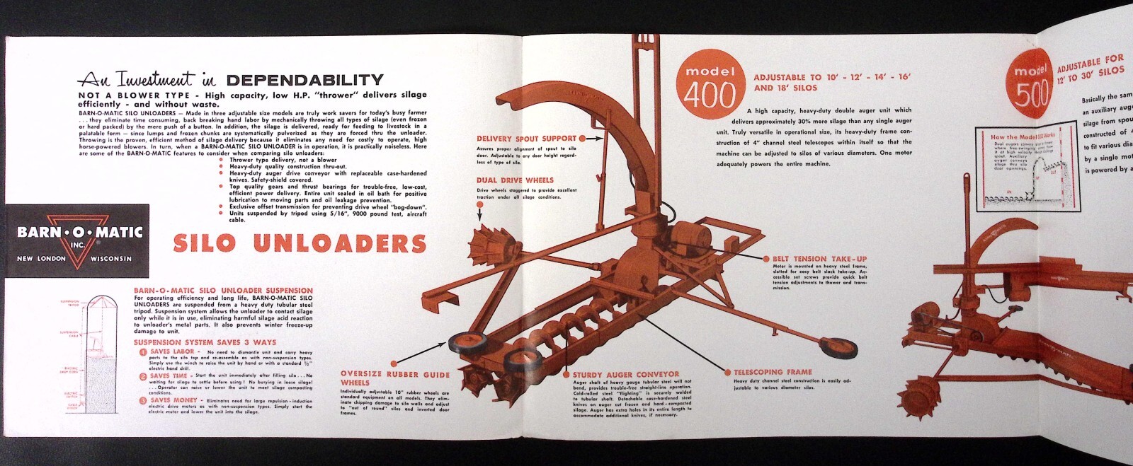 1950s Barn O Matic Heavy Duty Silo Unloader Brochure BarnOMatic New London WI