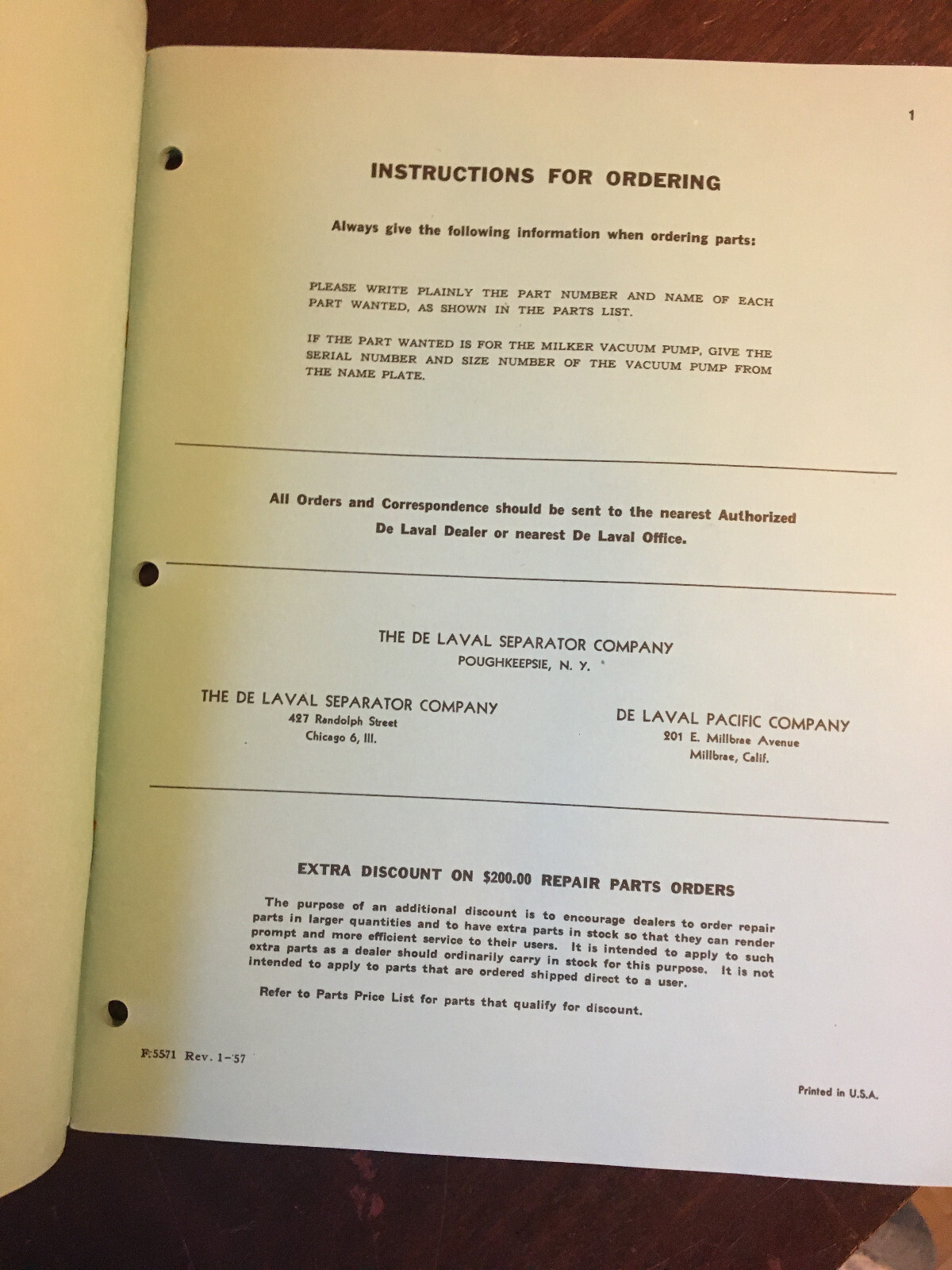 De Laval Speedway Milkers Parts List No. 157, 1957, excellent