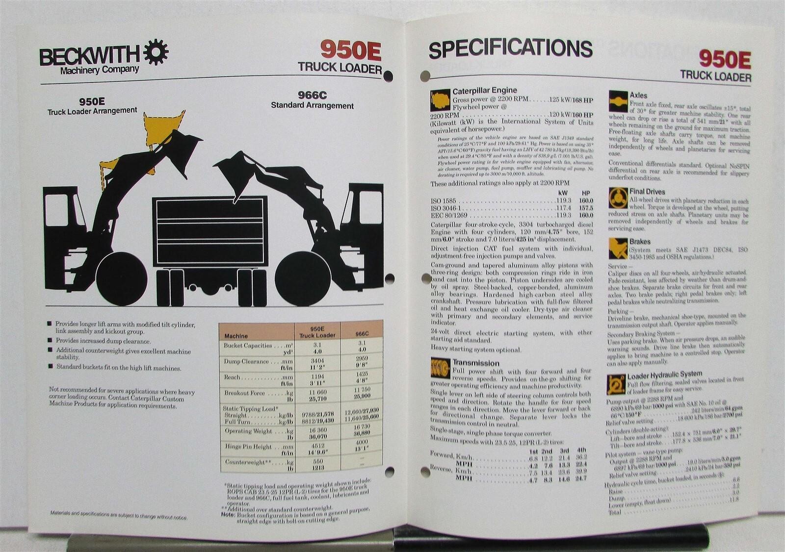 1987 Caterpillar Beckwith 950E Truck Loader Arrangement Construction Folder