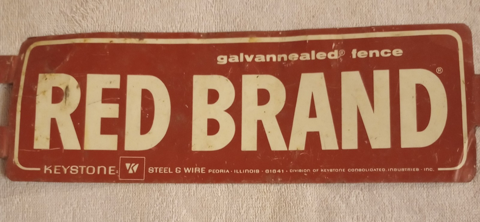 Vintage Red Brand Keystone Galvanized Fence Metal Tin Sign