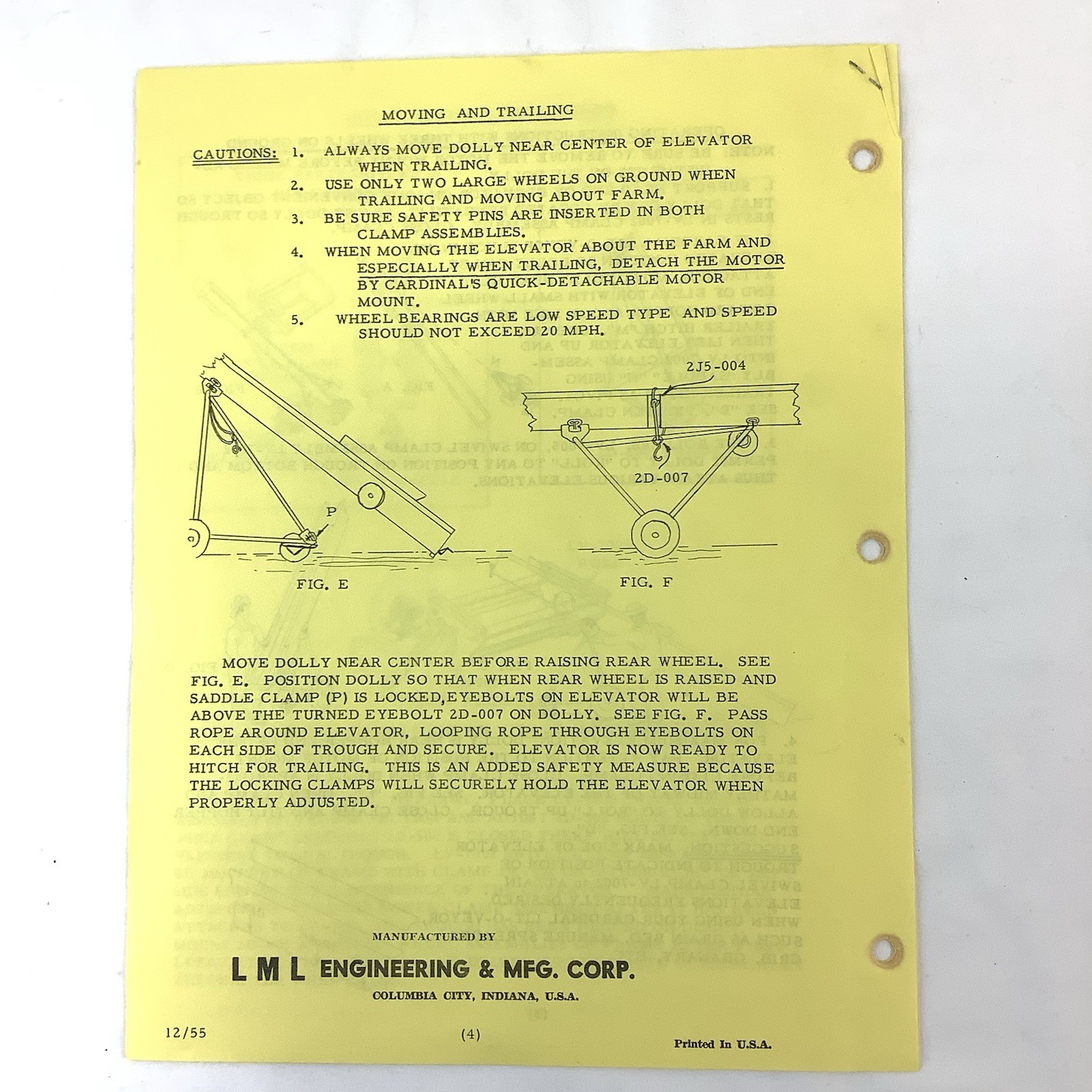 Cardinal Manufacturing Indiana 1955 Brochures Assembly Instructions Parts Lists