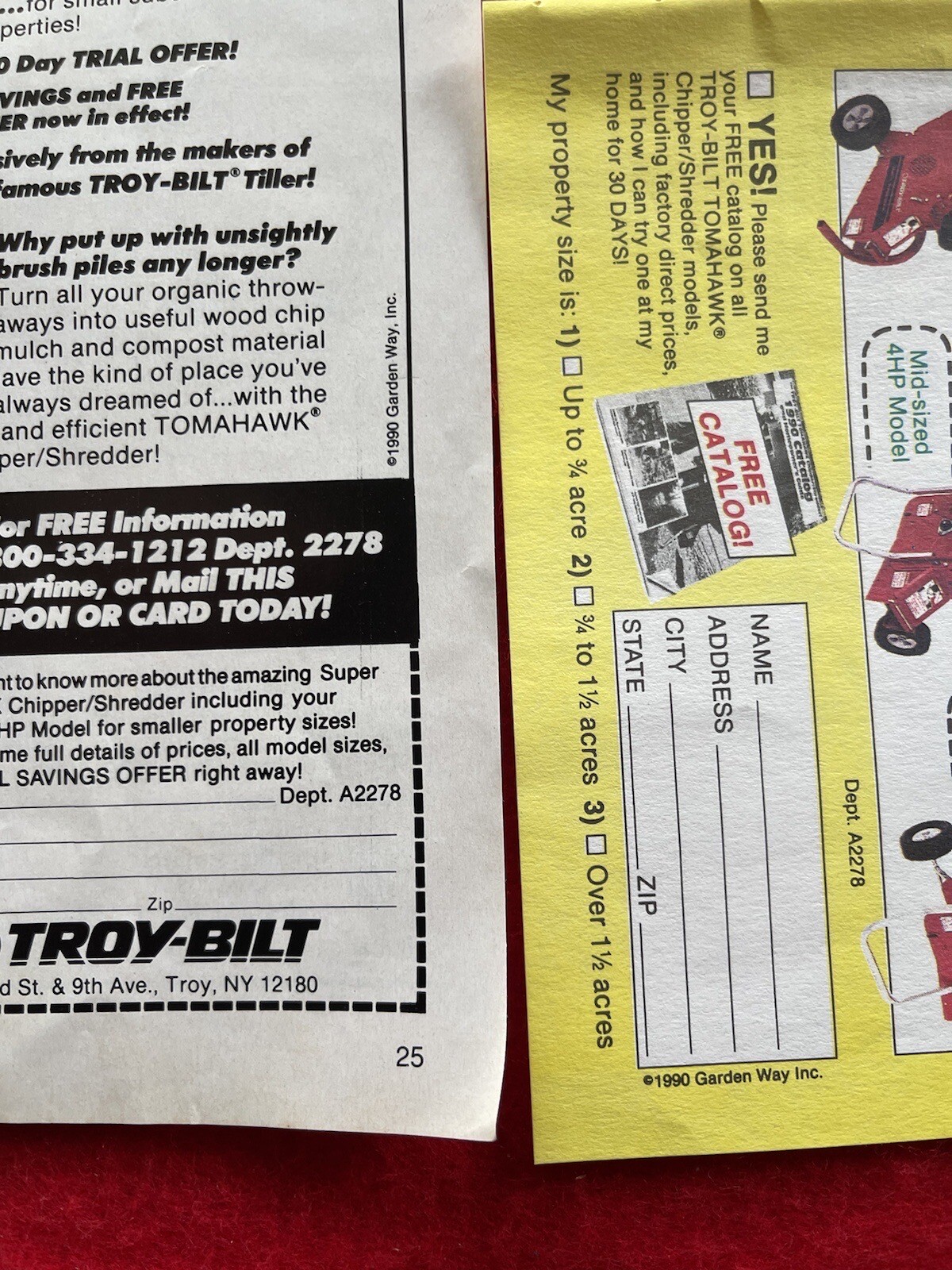 Vintage 1990 Troy Bilt Print Ad Tomahawk Chipper Shredder Advertisement