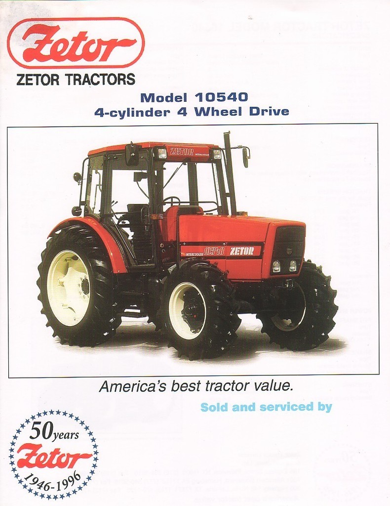 Farm Tractor Brochure – Zetor – 10540 – 50th Anniversary – 1996 (FB552)