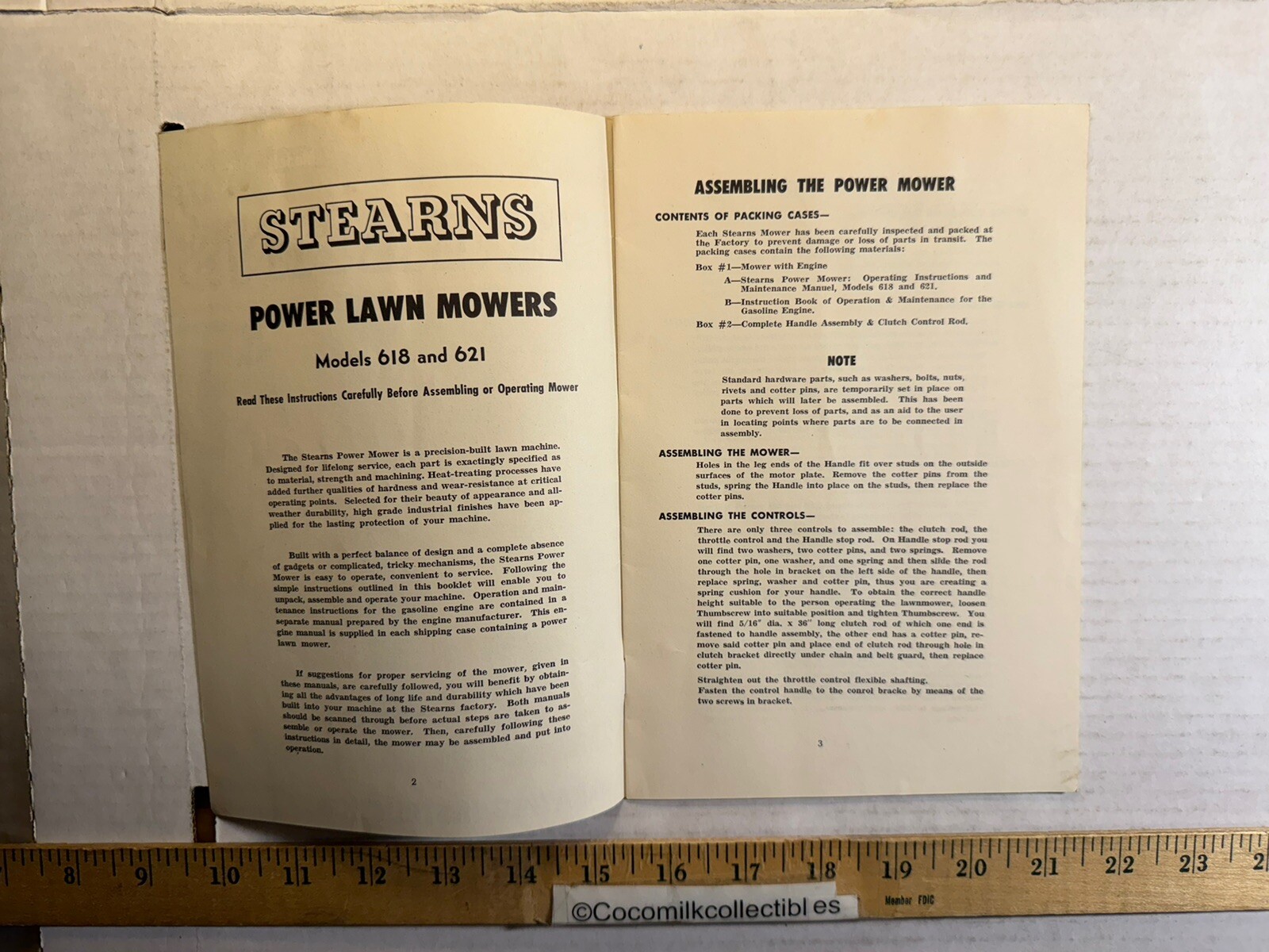 Vintage Stearns Power Mowers Models 618 & 621 Instructions & Parts Catalog
