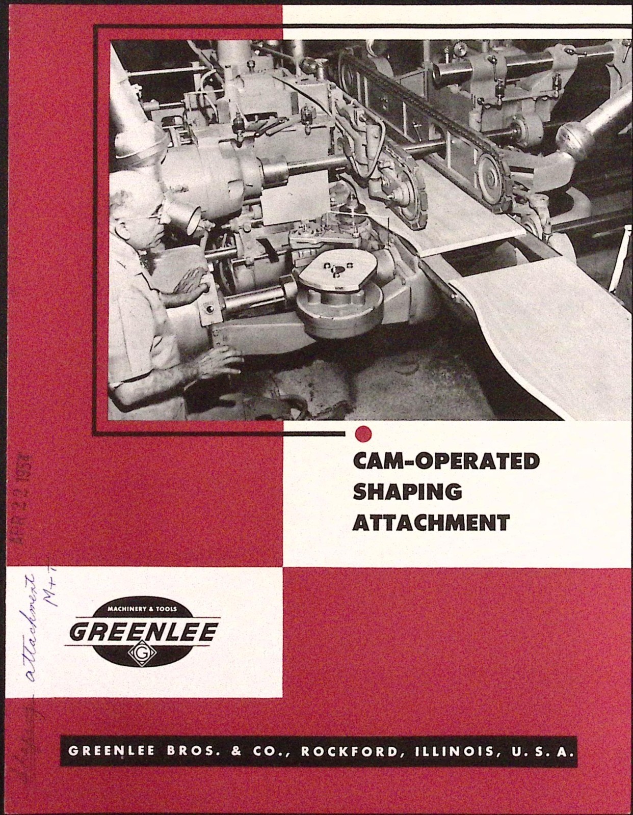 1954 Greenlee Bros & Co Cam-Operated Shaping Attachment Brochure Rockford IL