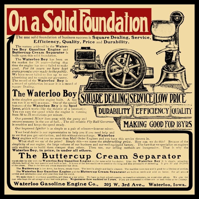 1911 Waterloo Boy Gas Engines of Iowa NEW METAL SIGN: 12&Prime; Dia. Square Free Ship