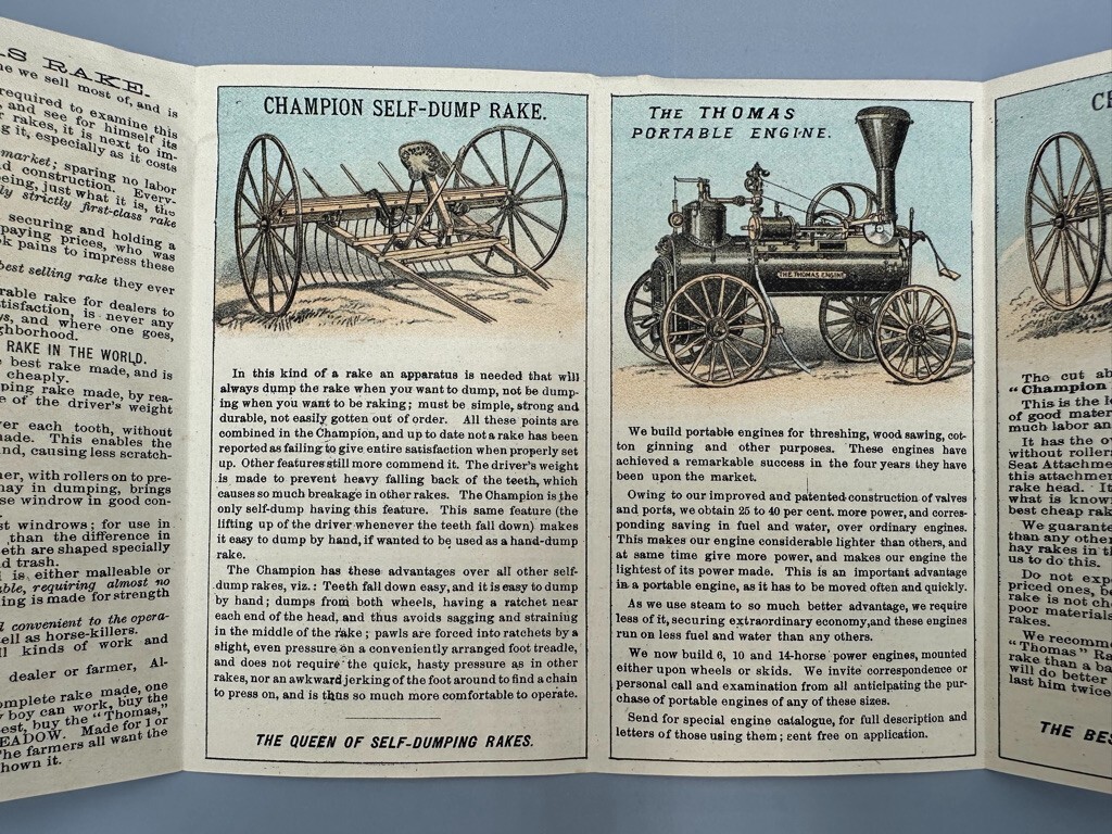 1880s JH THOMAS FARM Machinery ENGINES Advertise Fold Trade Card SPRINGFIELD OH