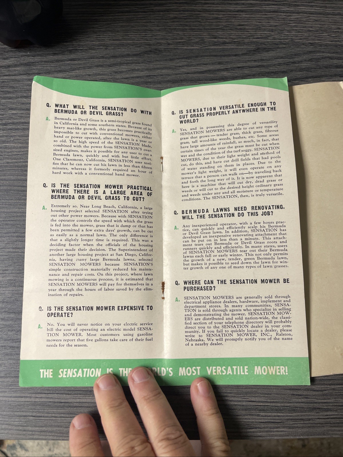 Vintage 1950s Sensation Mower Inc Ralston NE Sales Brochure And User Guide